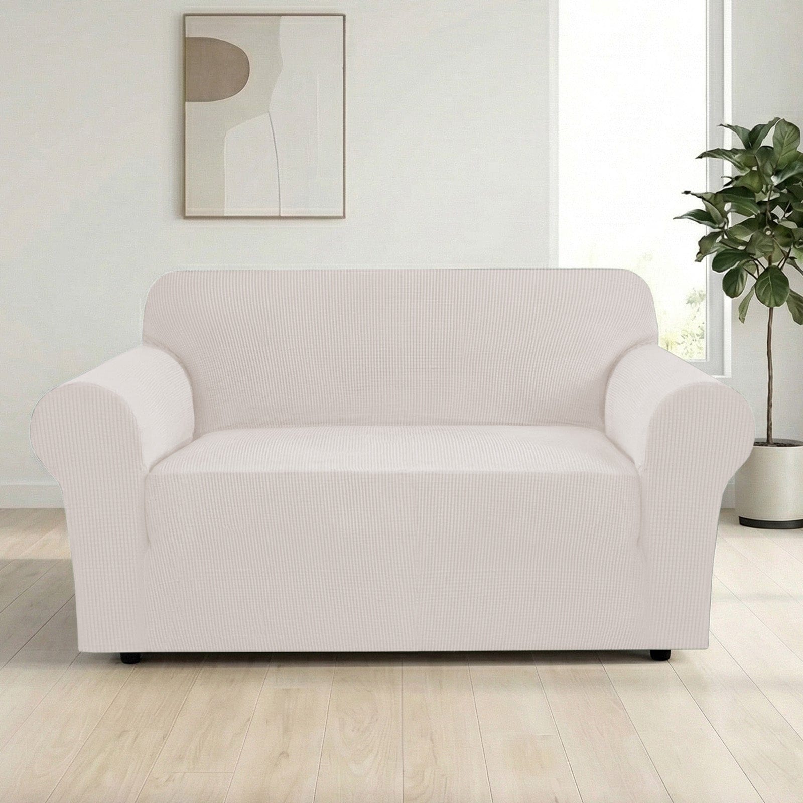 H.Versailtex  1-piece stretch jacquard slipcover Loveseat 1-Piece Cover Ivory