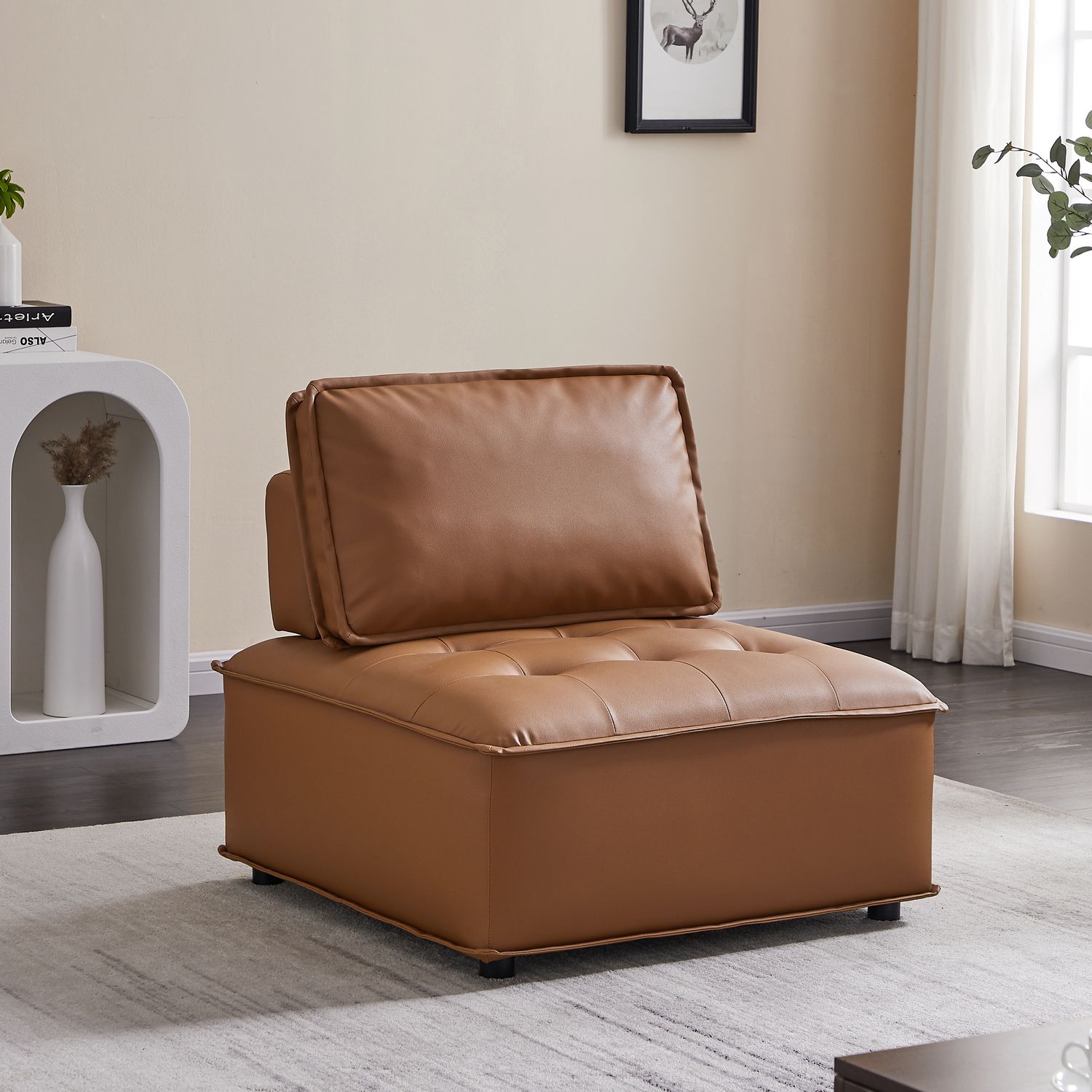 JASMODER W113765582 33.9-in Modern Camel Polyester/Blend Sofa