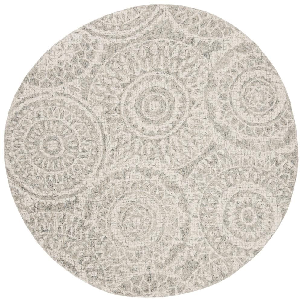Safavieh ABT205B-6R Abstract Whirl 6 x 6 (ft) Tufted Wool Ivory/Gray Round Indoor Distressed/Overdyed Bohemian/Eclectic Area rug