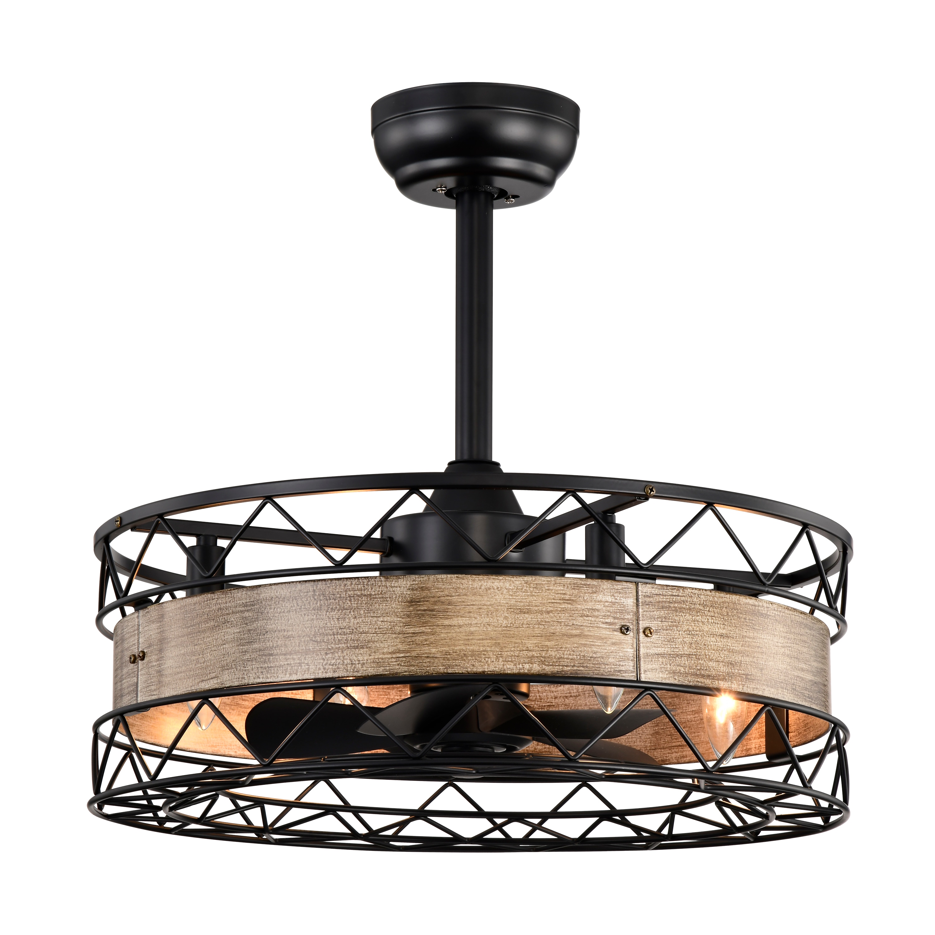 Bayfeve BFHM-76226-CF Adjustable Speed 20-in Outdoor Black and Wood Grain with Black ABS Blades Cage Ceiling Fan With Light - Remote Included ( 5 -Blade )