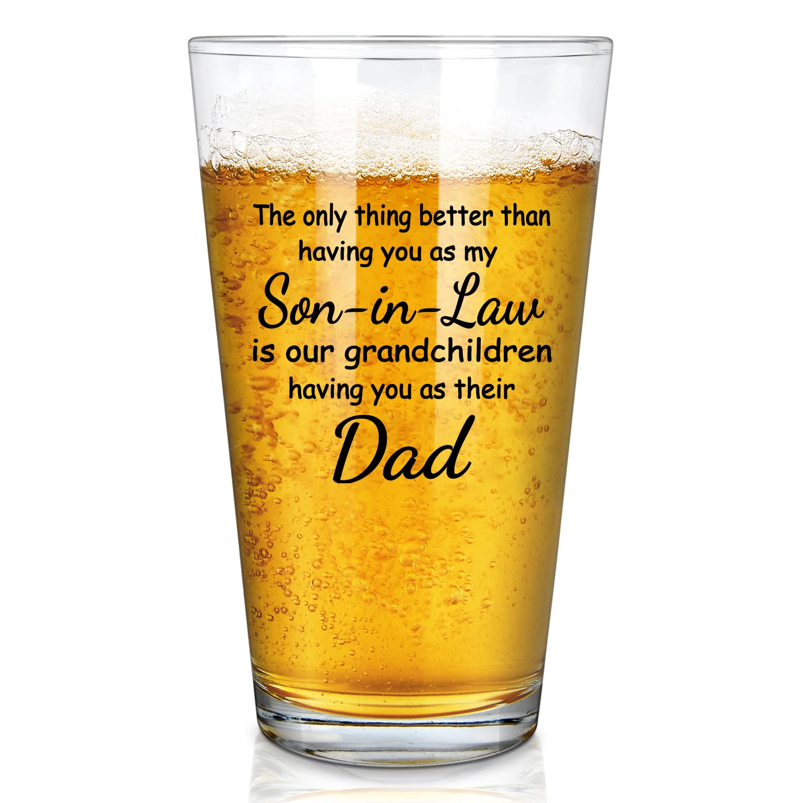 Aoibox  15 oz Transparent Beer Glass for Son in Law New Dad Humorous Gift from Mother and Father in Law Family