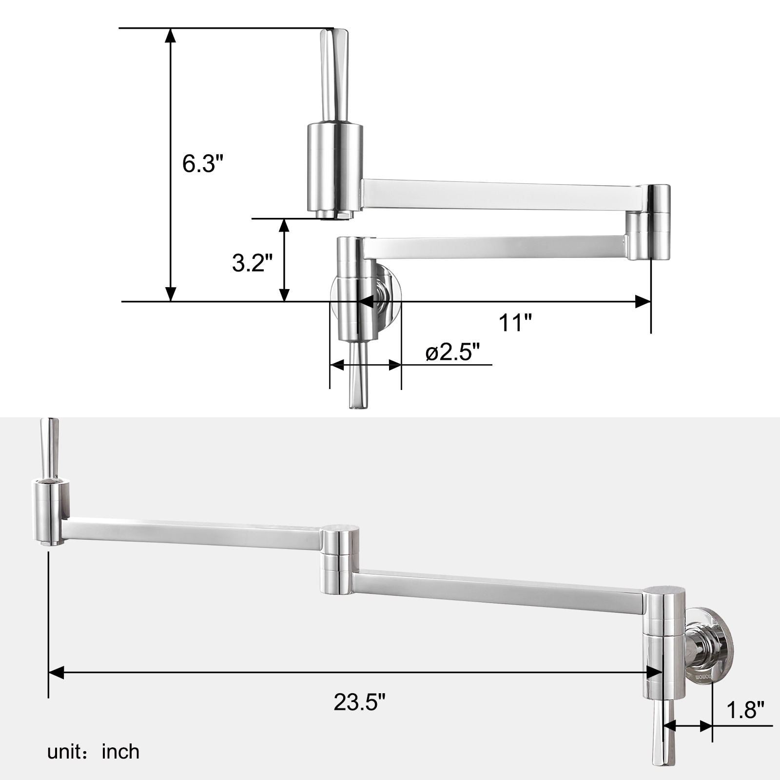 Wowow Pot Filler Chrome Double Handle Wall Mount Pot Filler Kitchen Faucet 2311300c Lw At 9185