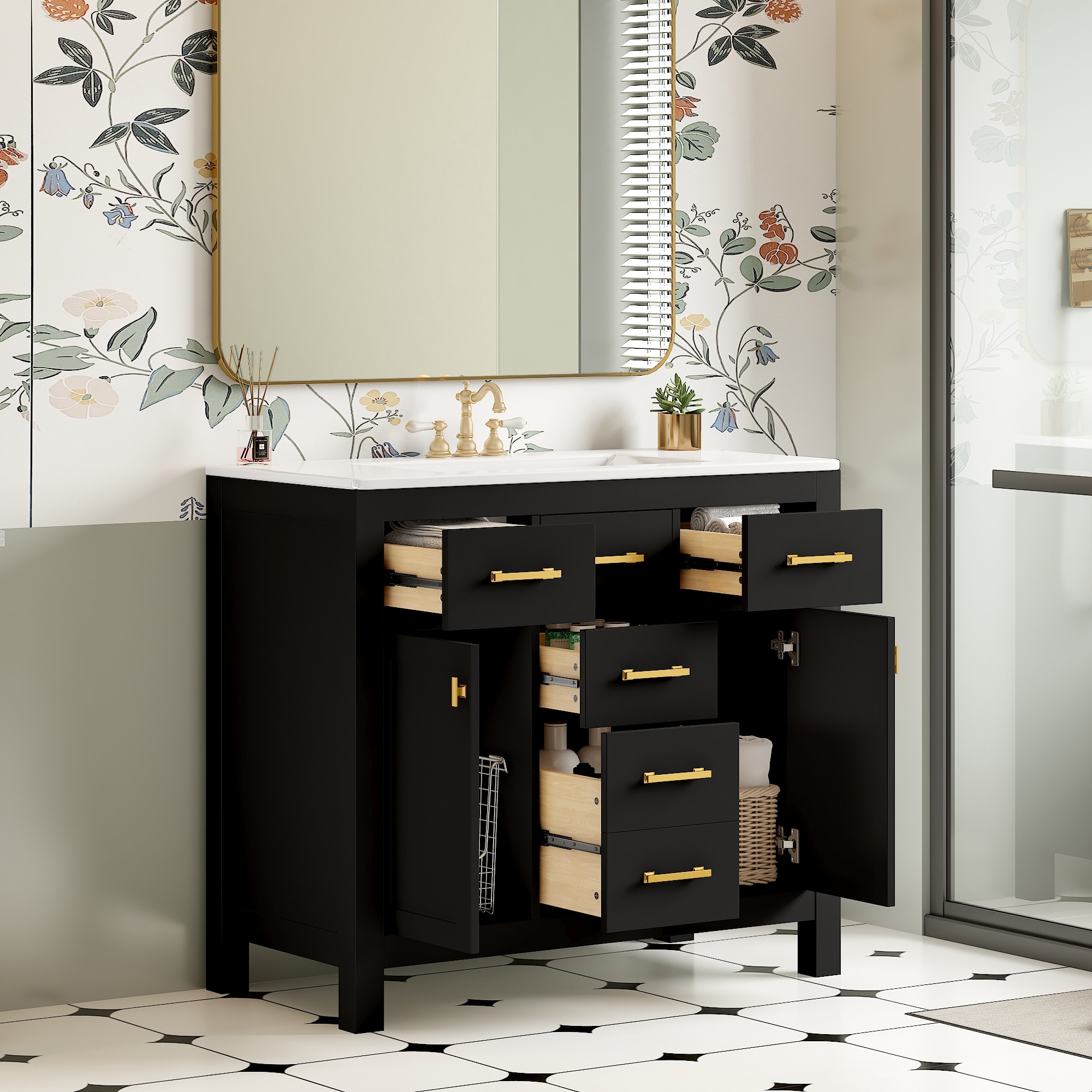 LOVMOR -  36inch Bathroom Vanity with Ceramic Sink Combo SetModern Freestanding Single Bathroom C...