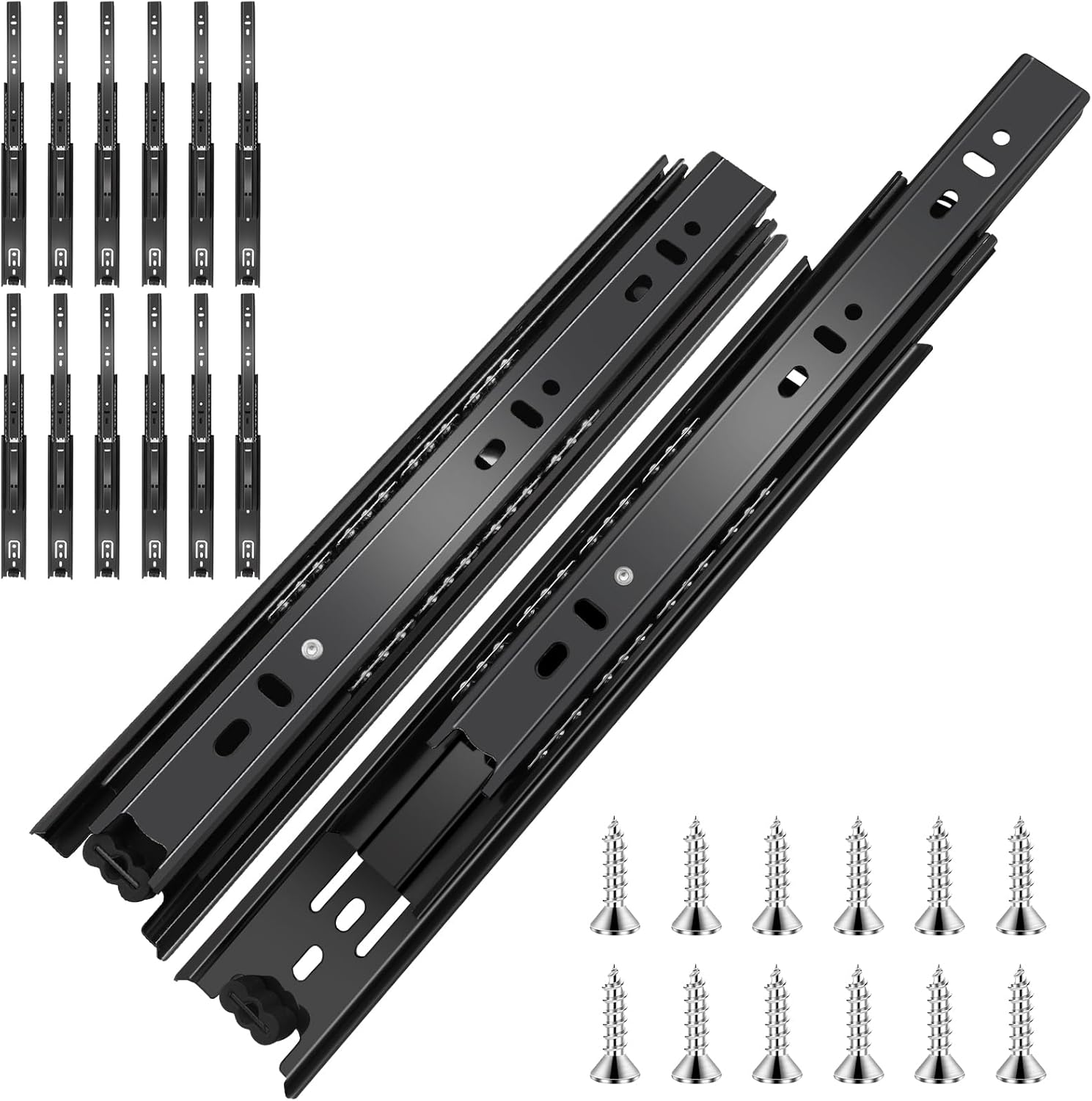 Misopily 6 Pairs 22 Inch Black Ball Bearing Drawer Slides 12 Piece Full Extension Side Mount 100 LB Capacity for Cabinets and Furniture