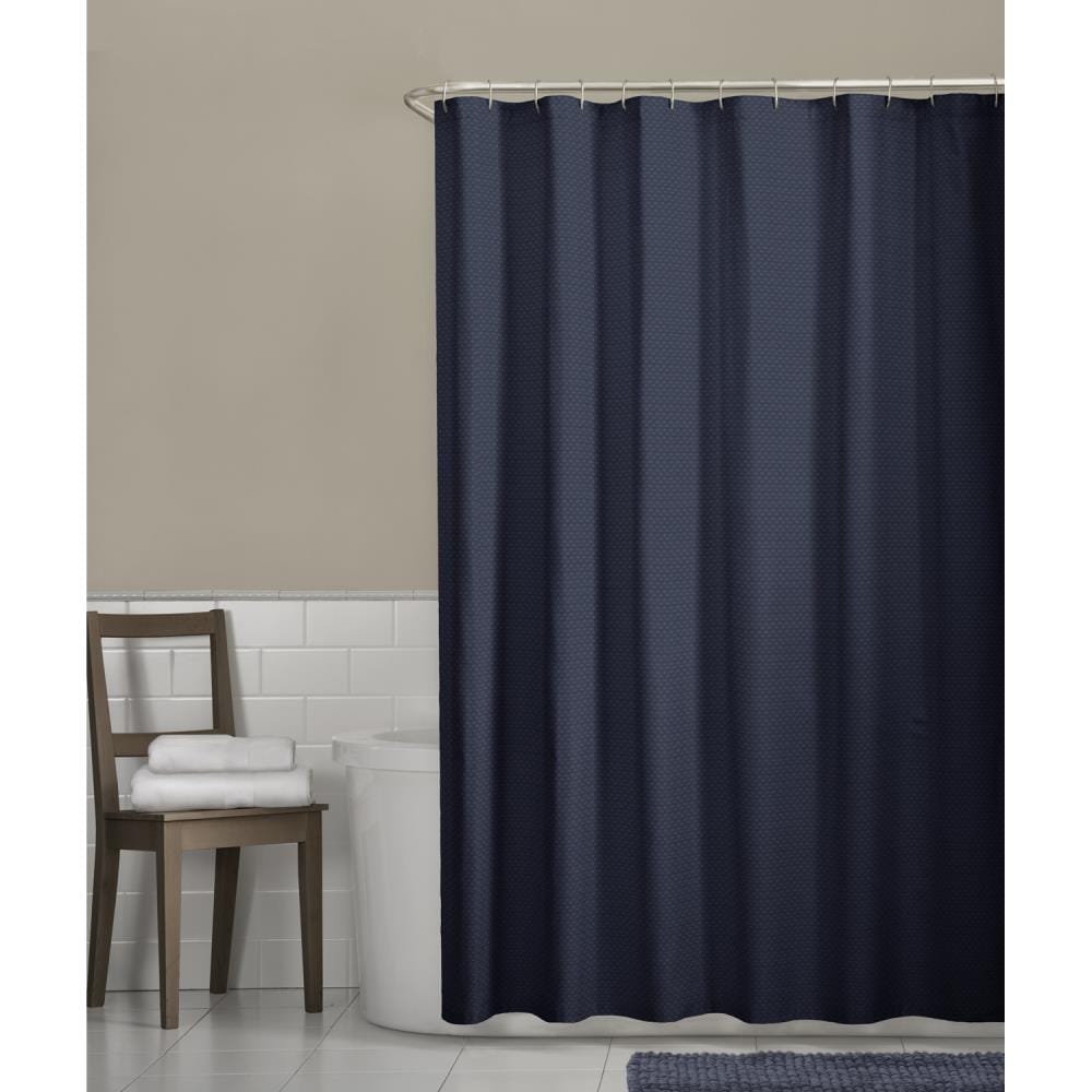 YUUNITY Avershine Solid Navy Blue Shower Curtain Fabric Weighted Hem Shower Lin 