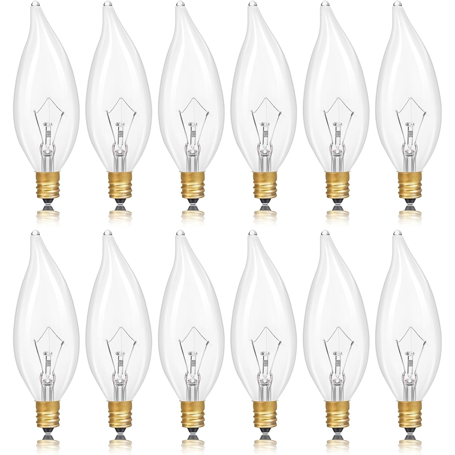 Etokfoks  12 pack E12 incandescent candelabra candle bulbs 40 watt 2700K warm white 300 lumens dimmable clear glass vintage style