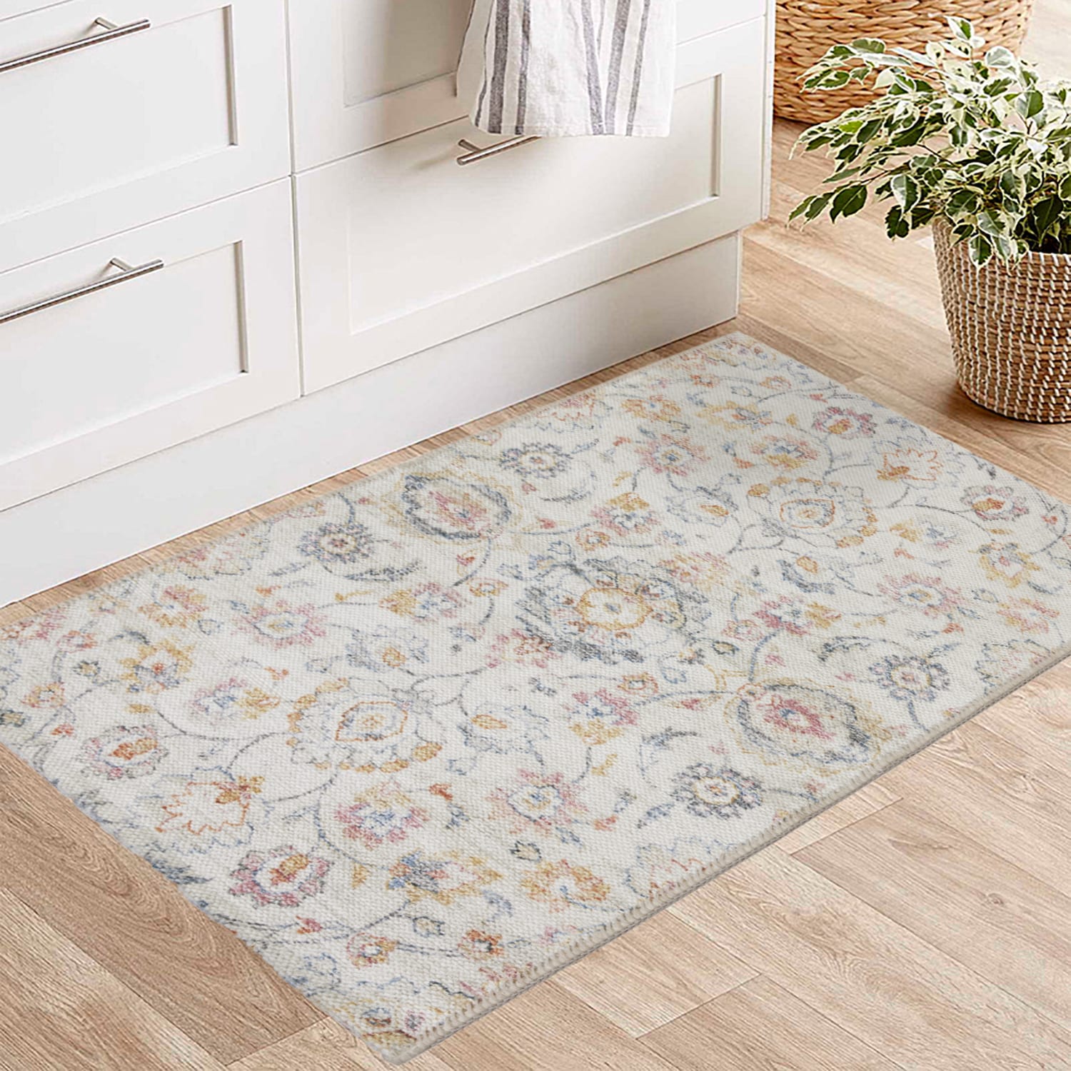 allen + roth with STAINMASTER Davis 7 X 9 (ft) Beige Indoor  Floral/Botanical Area Rug in the Rugs department at