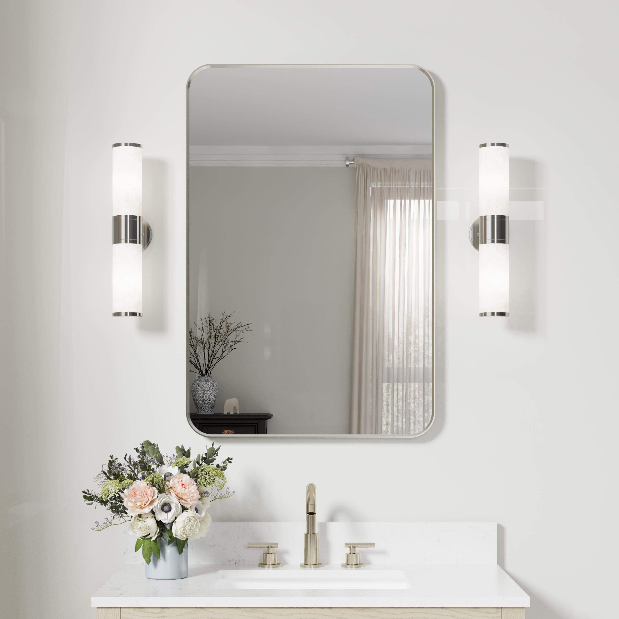 Iseryn - MR 24-in W x 36-in H Rectangle Brushed Nickel Beveled Vanity Mirror