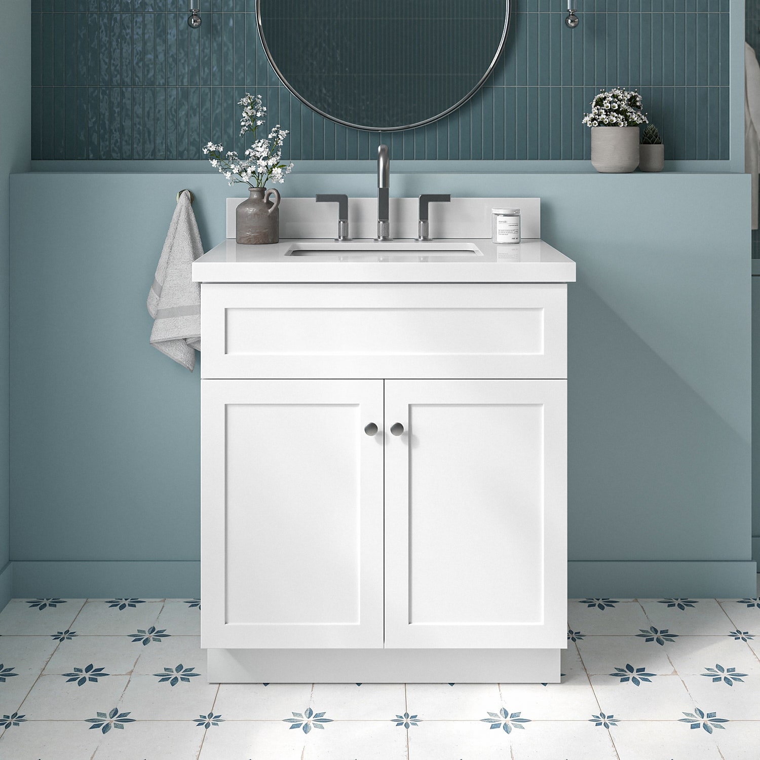 ARIEL F031SWQRVOWHT Hamlet 31-in White Undermount Single sink Bathroom Vanity with Pure White Quartz Quartz Top