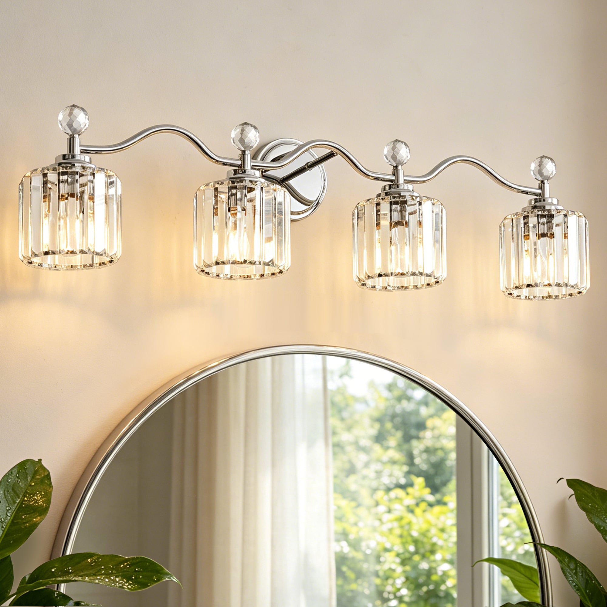Lanmate -  4 Light Chrome Vanity Light Fixture Crystal Bathroom Wall Mounted Vanity Light Modern ...
