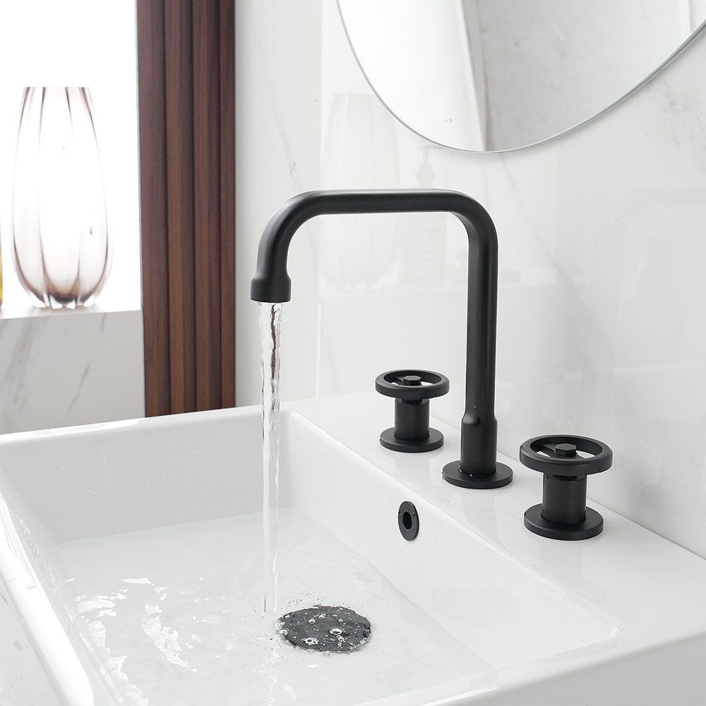 BWE Matte Black Widespread 2-Handle Bathroom Sink Faucet With Drain In ...