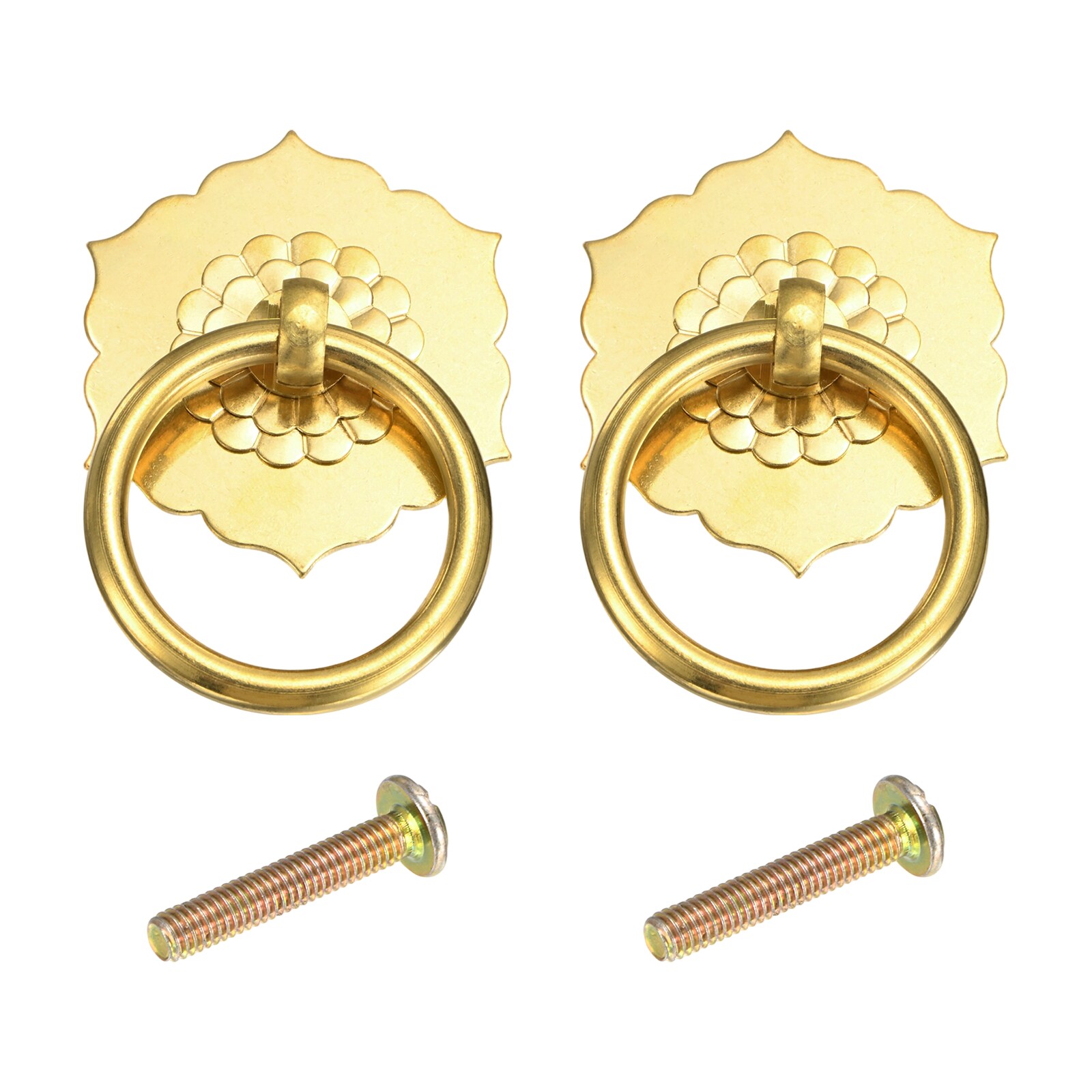 Unique Bargains - 2pcs 2 Inch Brass Drawer Pulls and Knobs Vintage Ring Drawer Pulls with Screws ...