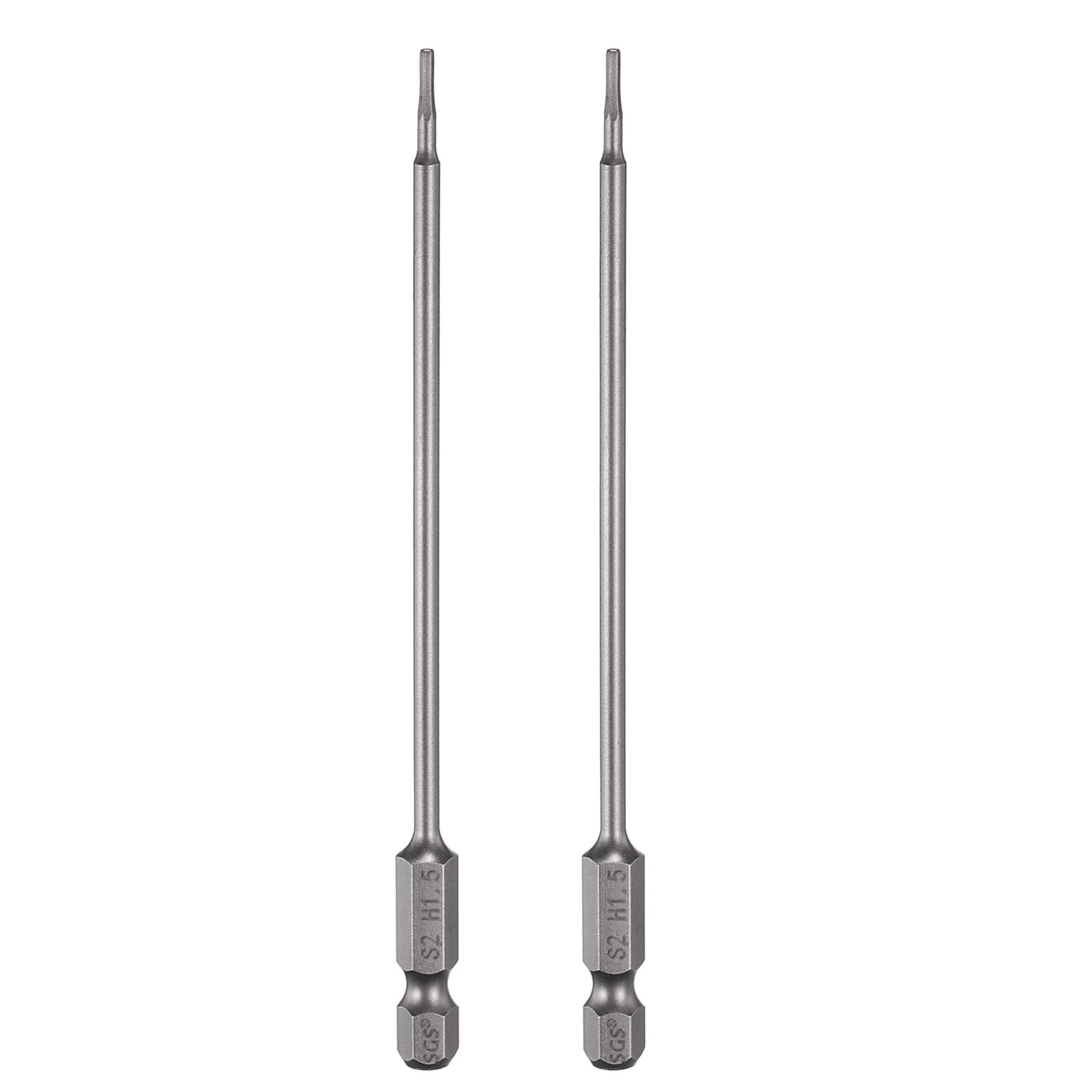 Harfington 2pcs H1.5 Hex Head Drill Bit Wrench 1.5mm Metric Flat Tip 1/4inch Hex Shank 150mm (6inch) Long Magnetic Hexagonal Screw Driver Socket Industrial Screwdriver Power Bits