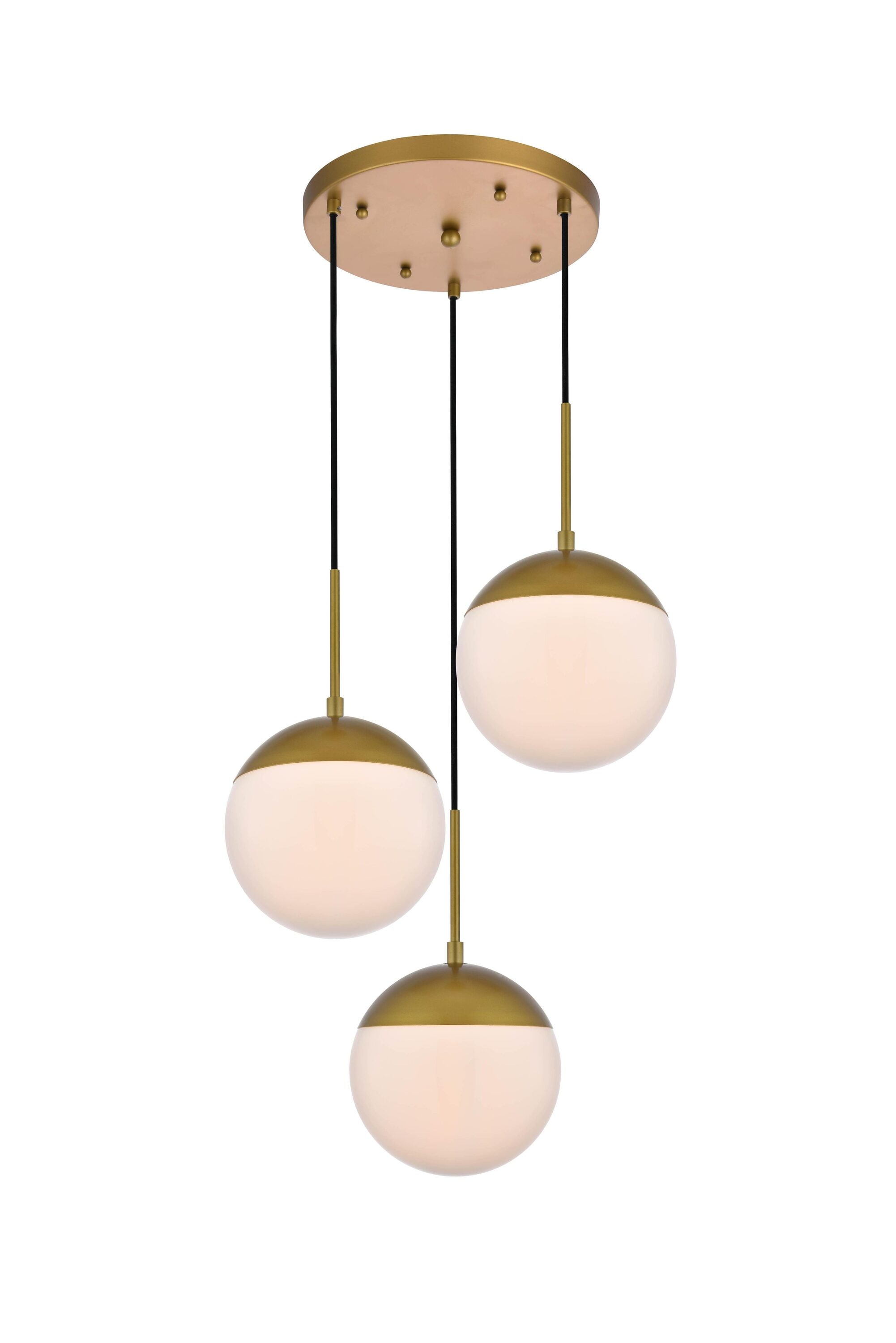 Elegant Decor Home Furnishing 3 -Light Brass Mid-century Frosted glass Globe Medium Hanging Pendant Light