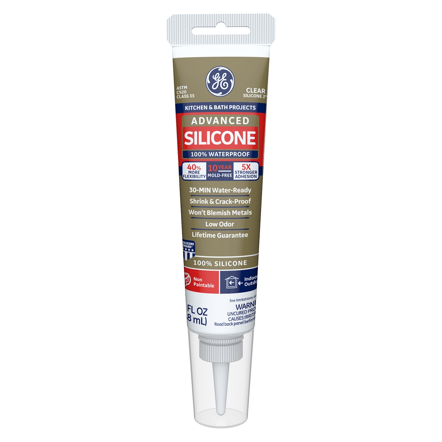 GE Advanced Silicone 2 Kitchen and Bath, Tub and Tile 2.8-oz Clear Silicone  Caulk in the Caulk department at