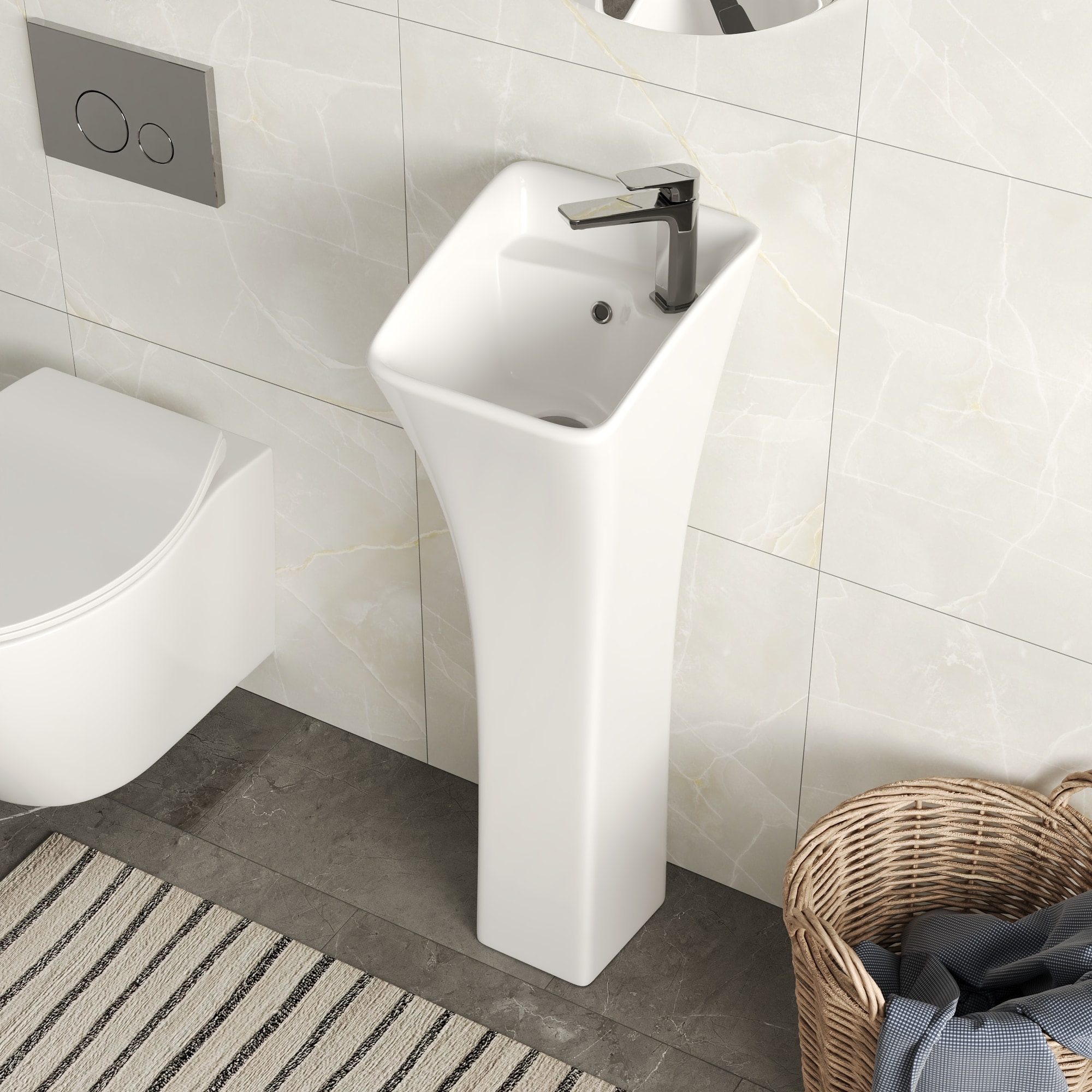 DeerValley Apex Ceramic Traditional White Pedestal Sink Combo ( 11.22-in x 12.6-in x 35.04-in