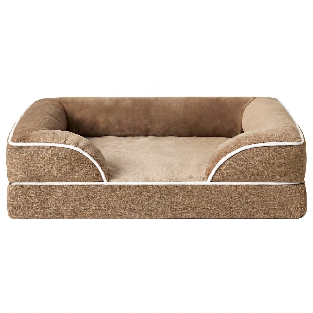 Phyfalip  Orthopedic Dog Bed for Small Dogs Waterproof Memory Foam Pet Couch Bed with Sides Non Slip Bottom Washable Removable Cover Camel