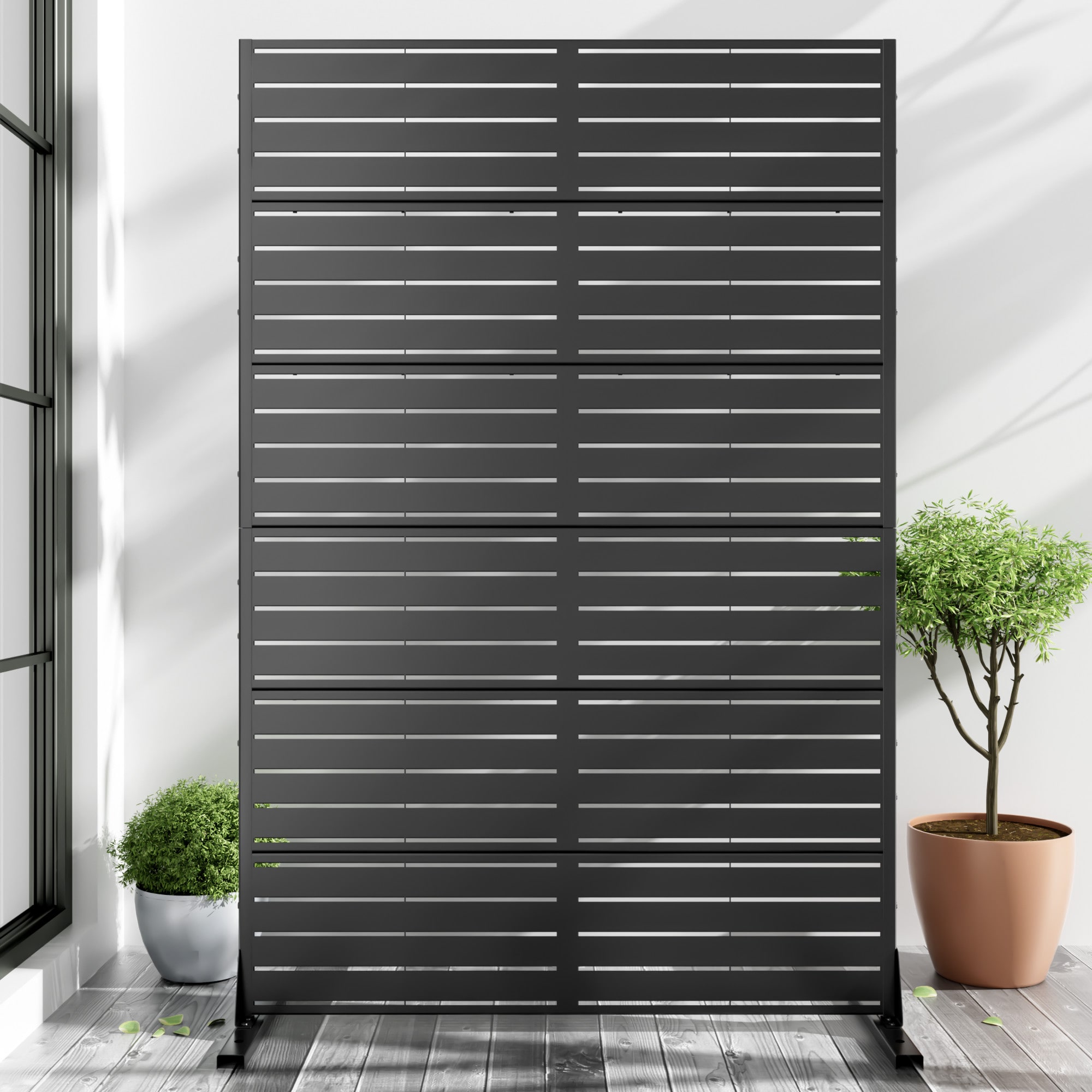 Wooakway 6 x 4 ft Louvered Black Galvanized Steel Privacy Screen Slatted Panel