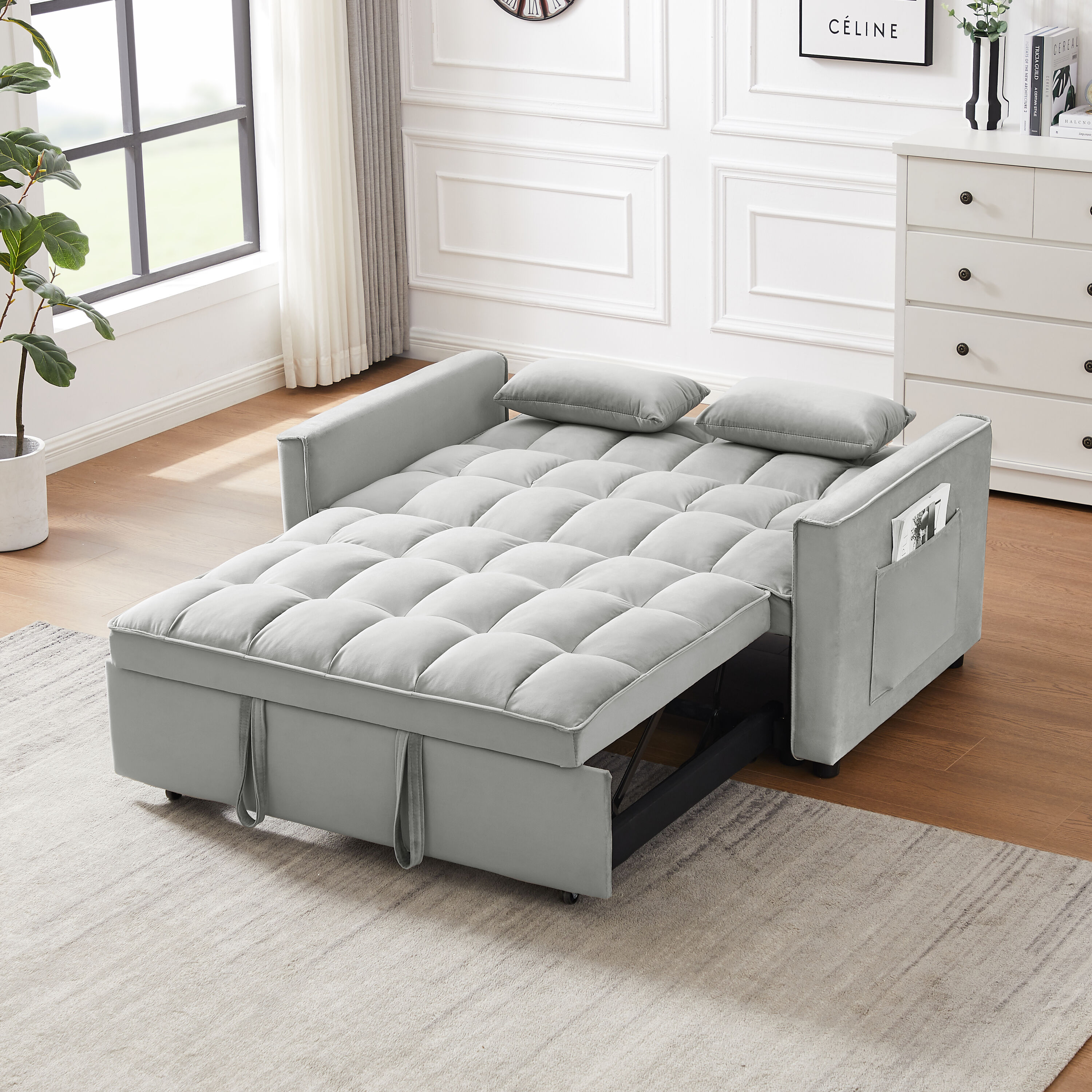 Runesay Sofa Bed Grey Contemporary/Modern Velvet Twin Sofa Bed in the ...