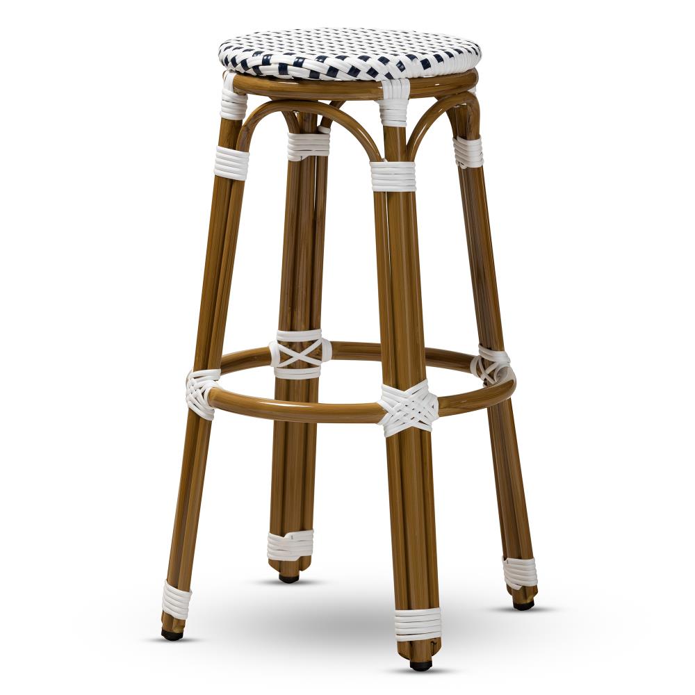 Baxton Studio 150-8983-LW Joelle Blue 28.35-in H Bar height Round seat Stackable Composite Bar Stool