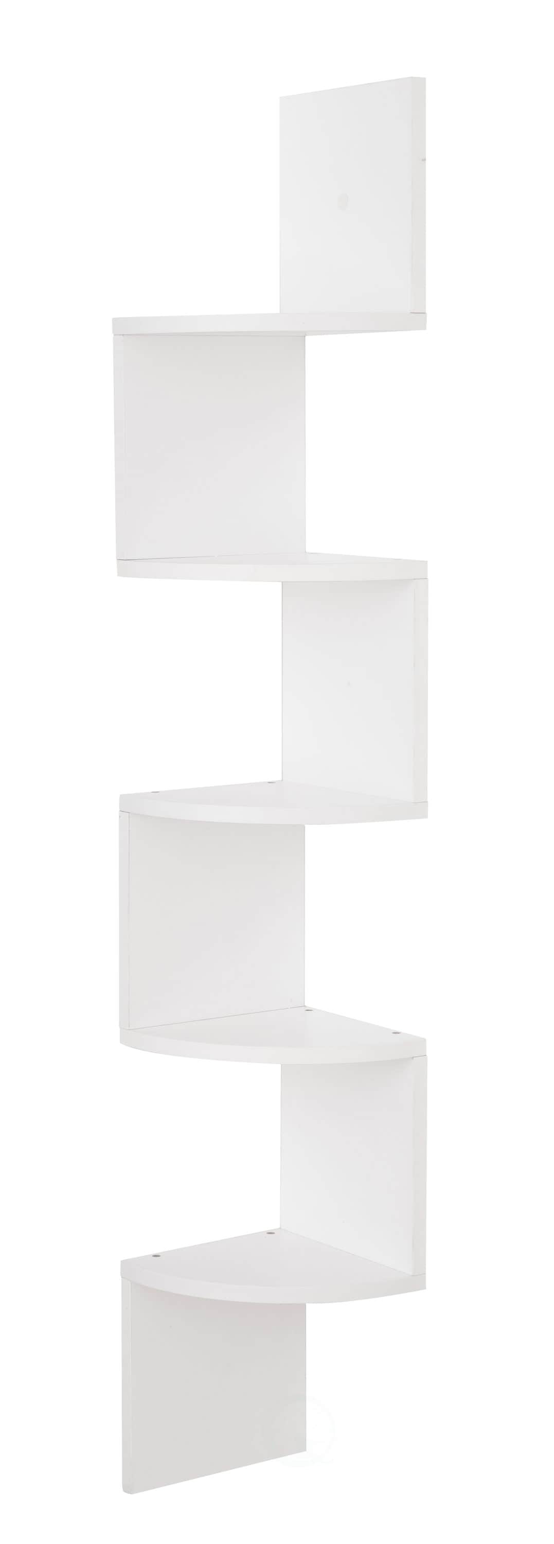 Basicwise White Wood 5-Shelf Corner Bookcase (7.75-in W x 49-in H x 7. ...