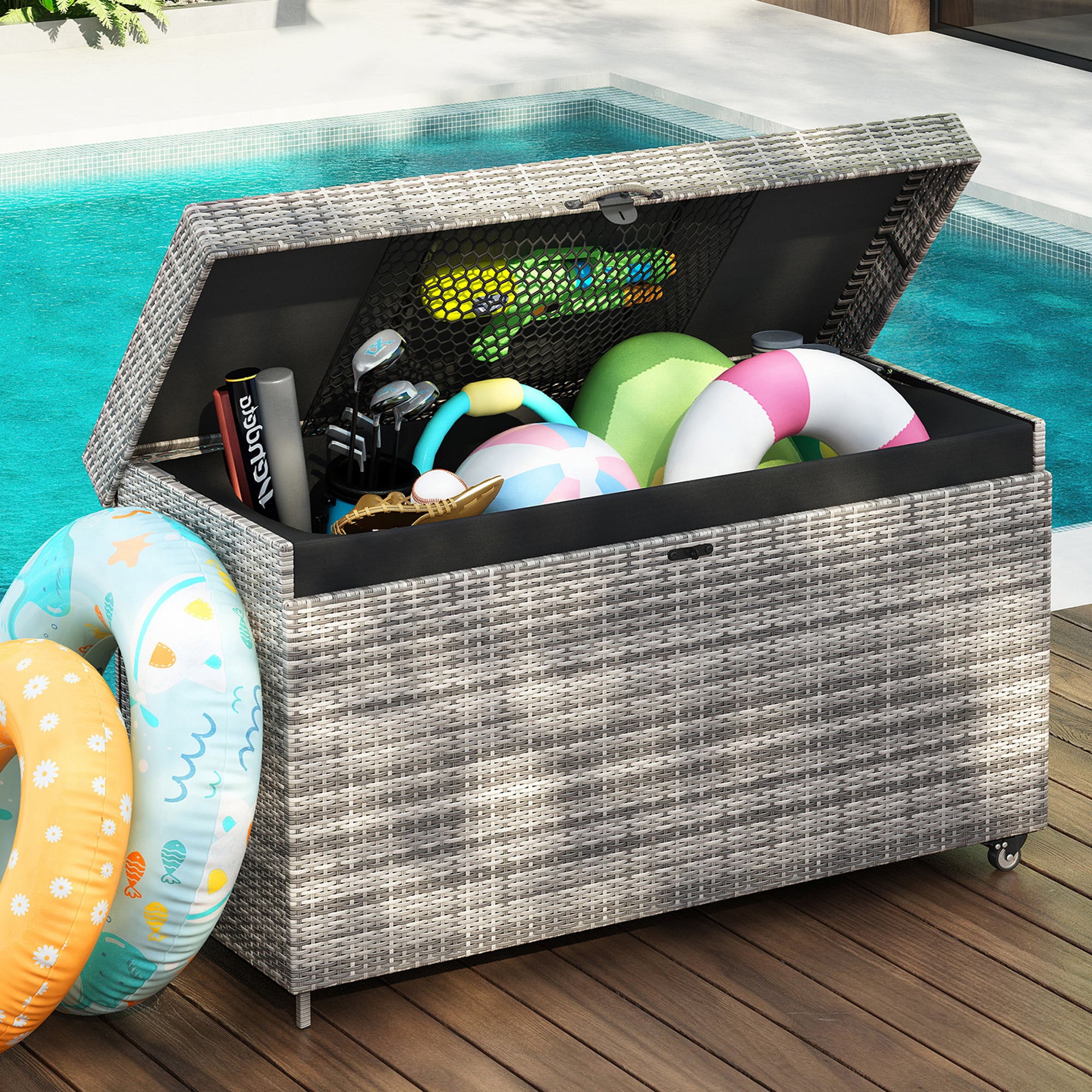 BABOOM BOM-245457G-OR All-Weather Outdoor Storage Box 58.7-in L x 27.6-in 200-Gallon Grey Plastic Deck Box