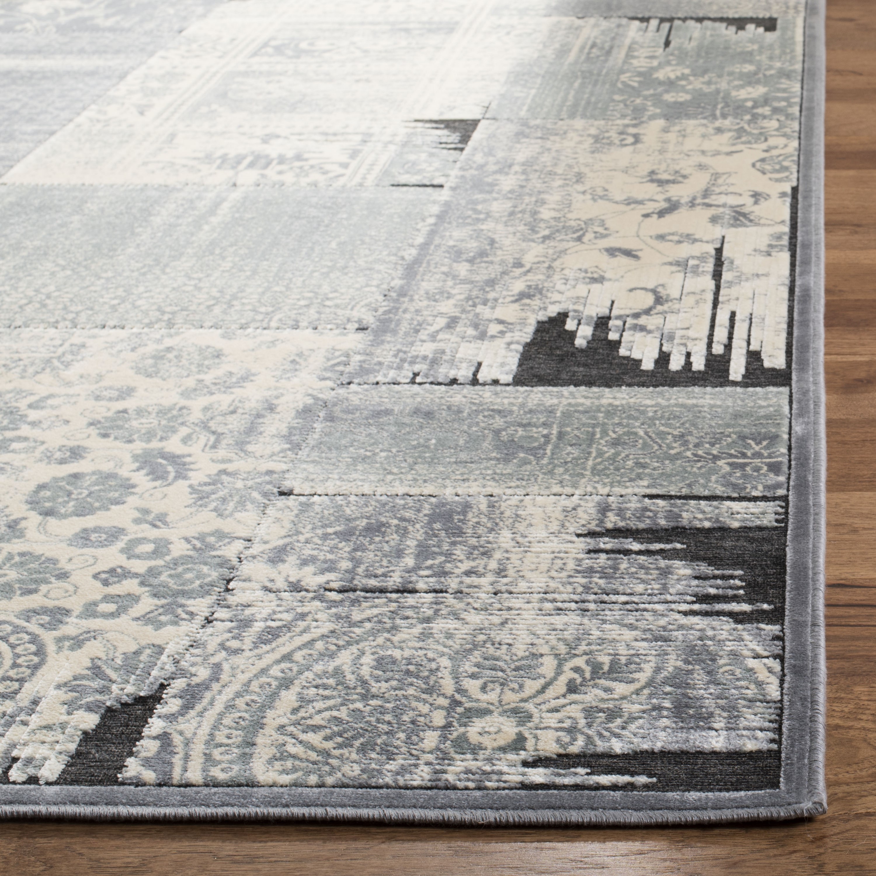 Gray and Anthracite Rectangular Viscose Chenille Area Rug