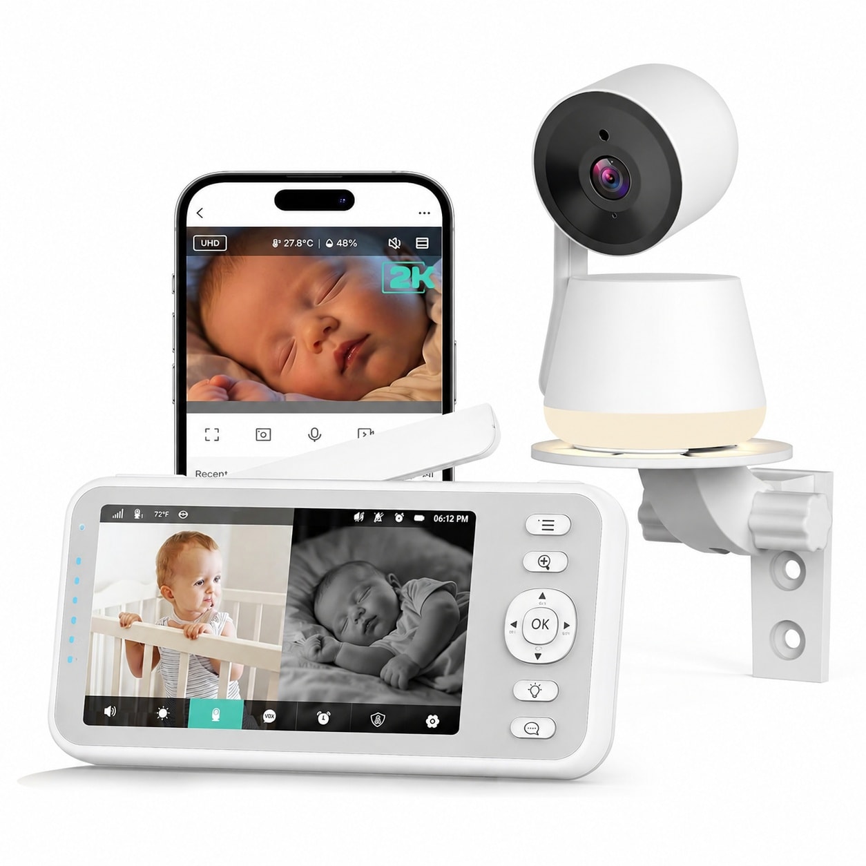 KIWDZFU  LumiView Smart WiFi Baby Monitor 5 1080P FHD 2K Camera App Control Privacy Mode Removable power cell Cry Motion Alerts HD Night Vision