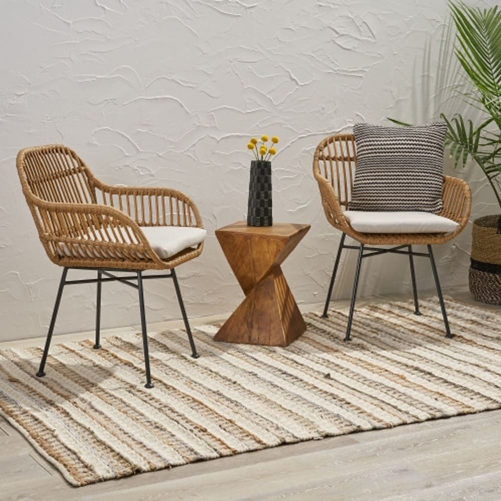 ZAKLOOP WU65036.00LBRN ORLANDO CHAIRS Set of 2 Rattan Brown Stationary Balcony Chair with Brown Woven Seat