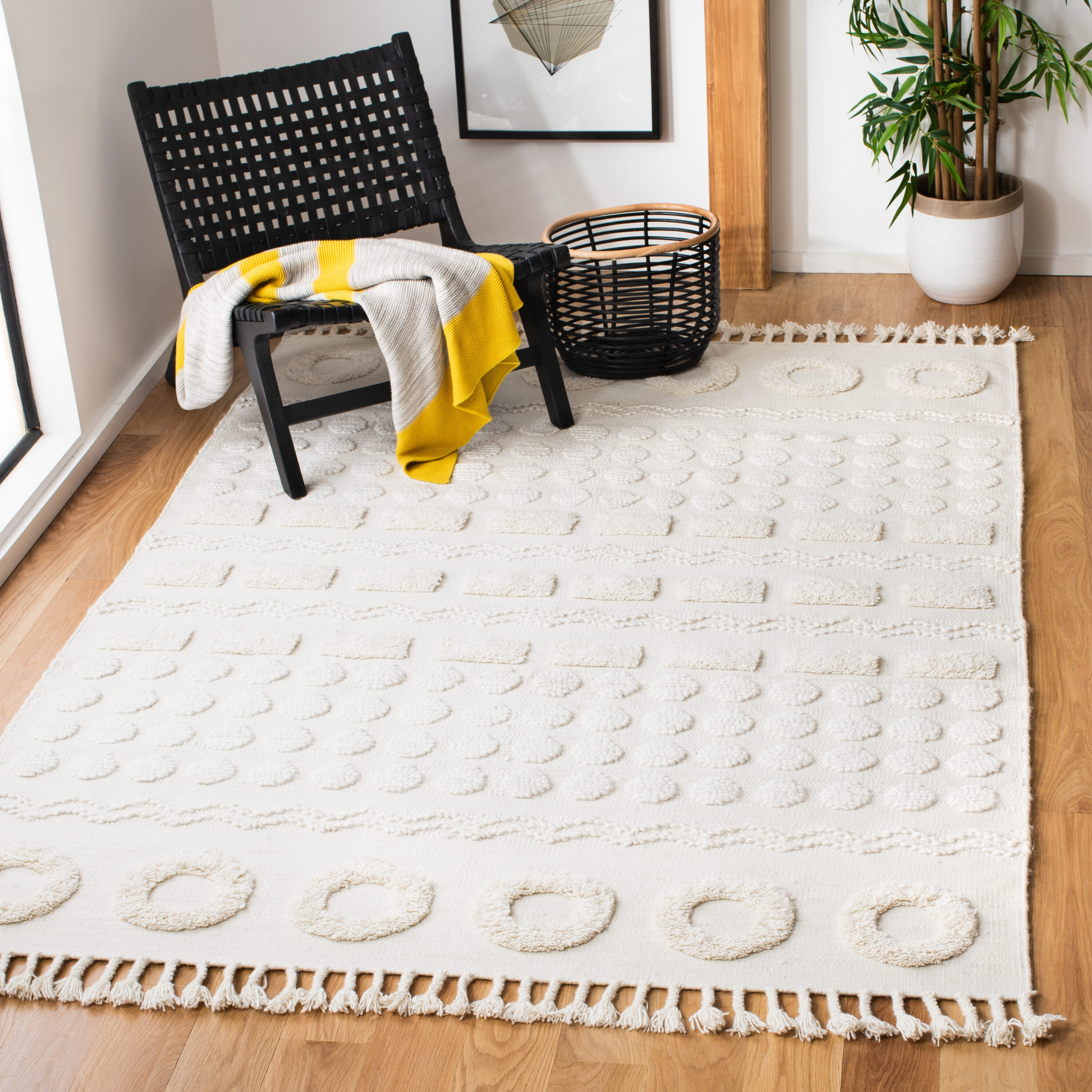Safavieh NAT251A-8 Natura Zion 8 x 10 (ft) Wool Ivory Rectangular Indoor Abstract Coastal Area rug