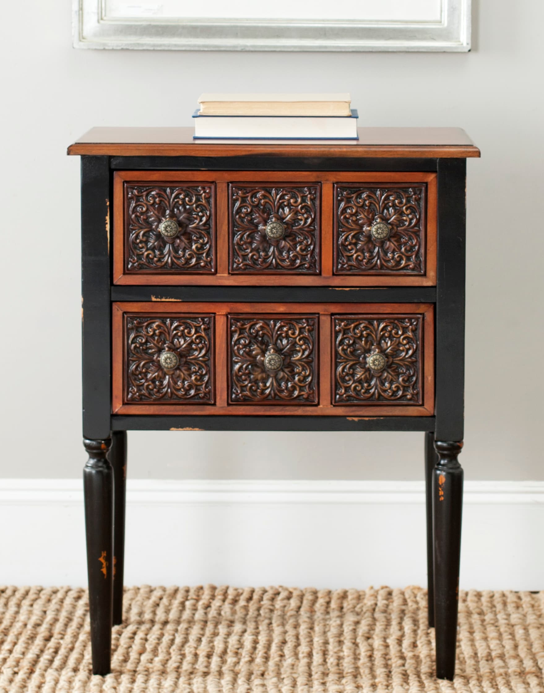 Tuscan Warmth Dual-Drawer Rectangular Side Table in Dark Brown