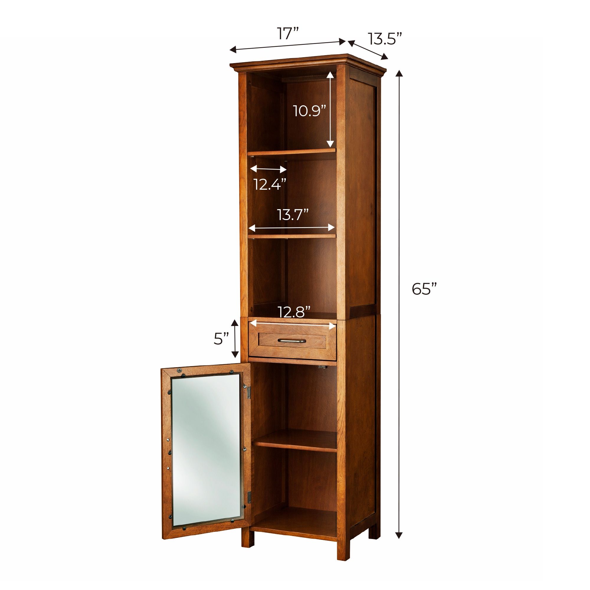 59in Corner Cabinet 3-Tier Shelves 1 Drawer 1 Door Bathroom Slim