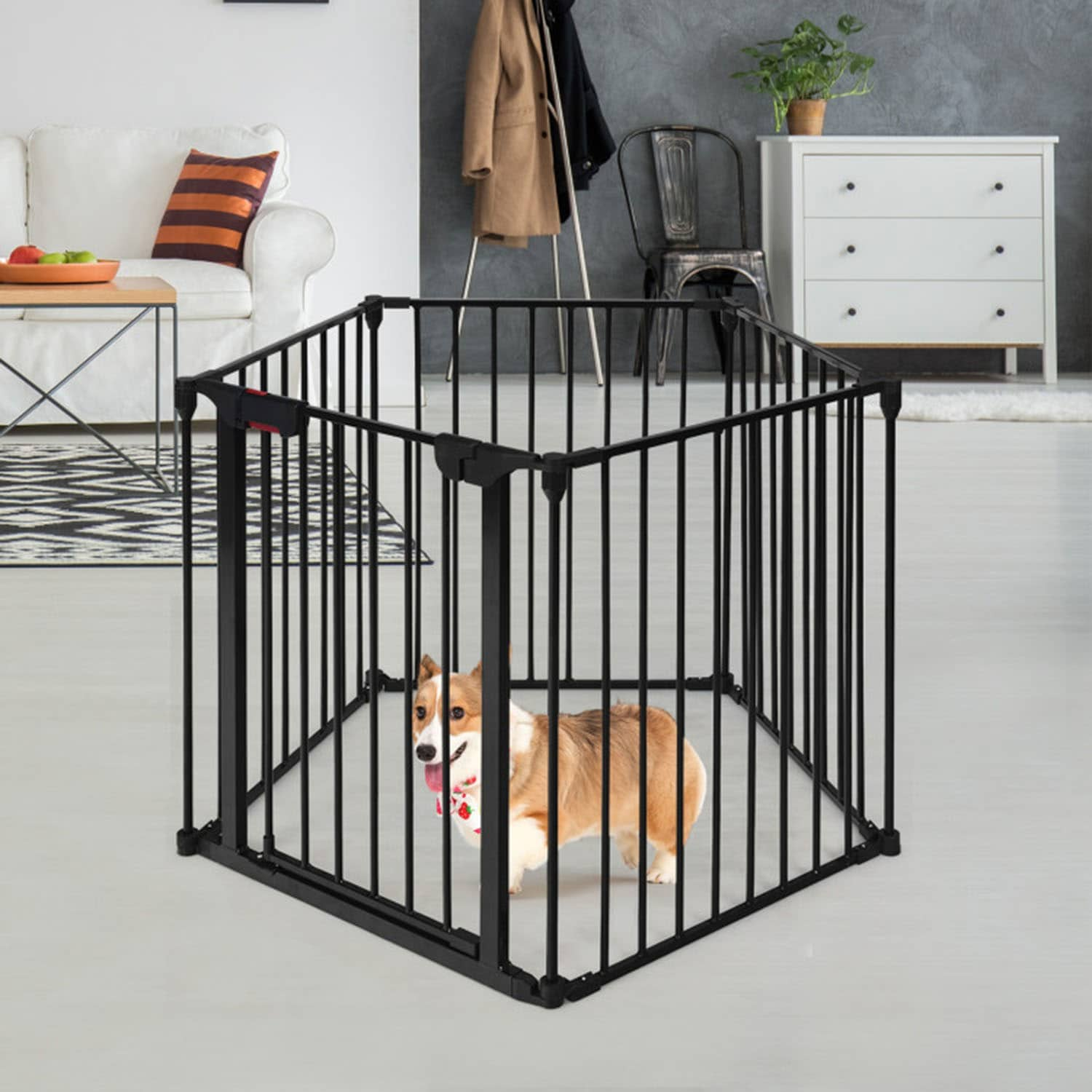 Mondawe 121-in x 29-in Black Steel Indoor Playpen MO-HW70513BK at Lowes.com