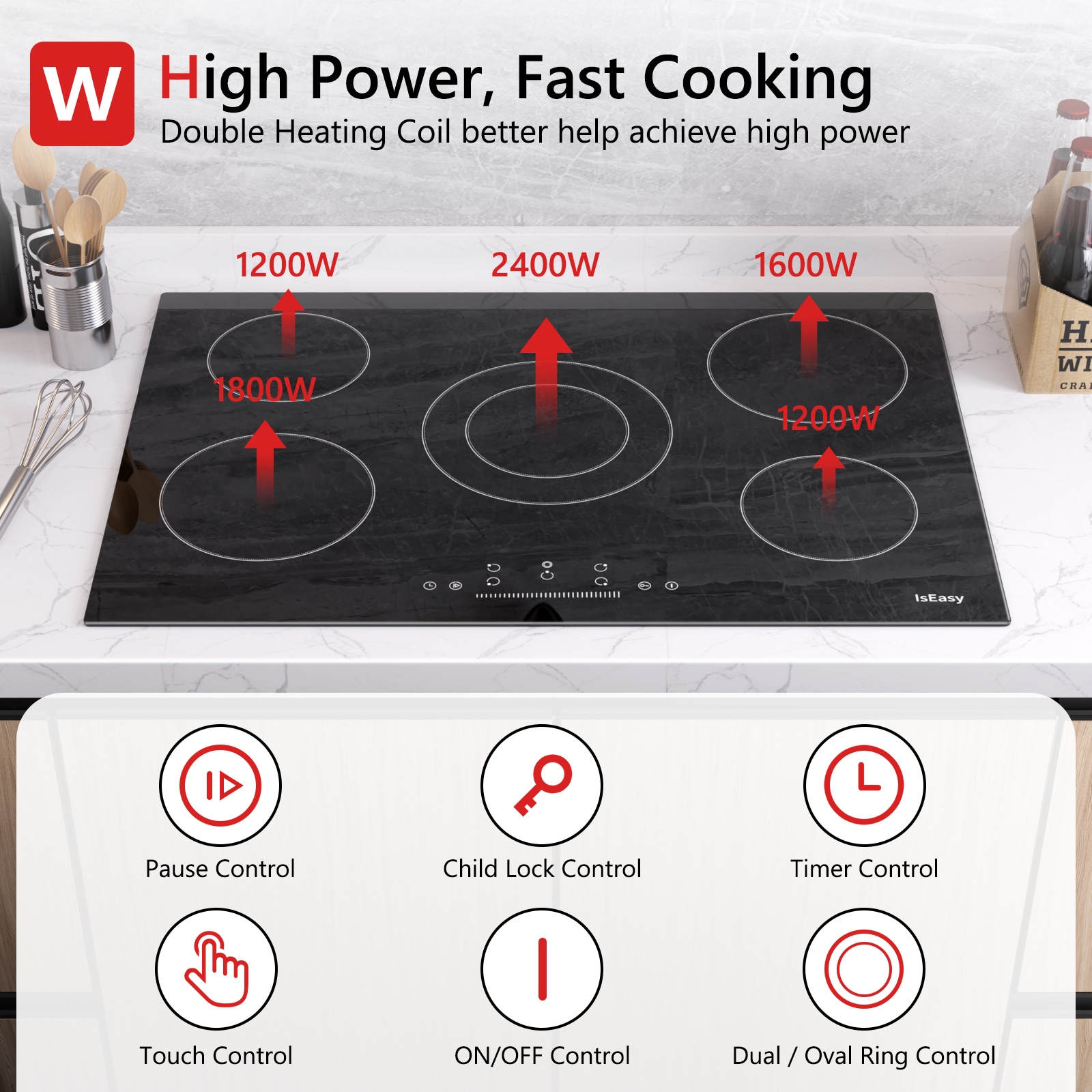 IsEasy 30in 5 Burners Smooth Surface (Radiant) Black Electric Cooktop