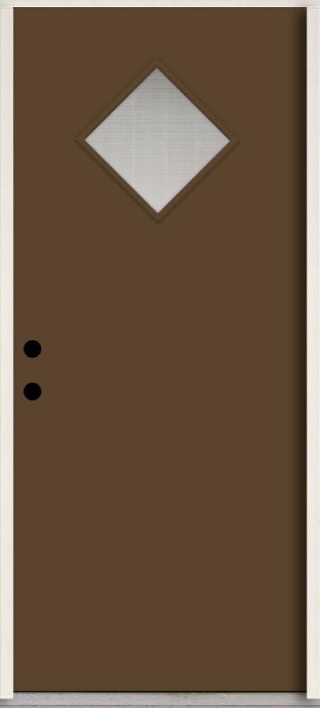 RELIABILT LO1067511 Spotlights 36-in x 80-in x 4-5/8-in Fiberglass 1/4 lite Right-hand inswing Sable Paint Painted Prehung Front Door Insulating core