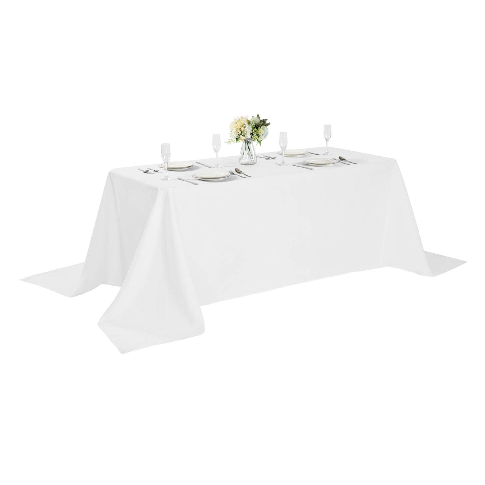 Anqtovp  Rectangle Tablecloth 90x156 Inch White Polyester Fabric Washable Table Cover for Wedding Party Dining Banquet Decoration Soft Durable