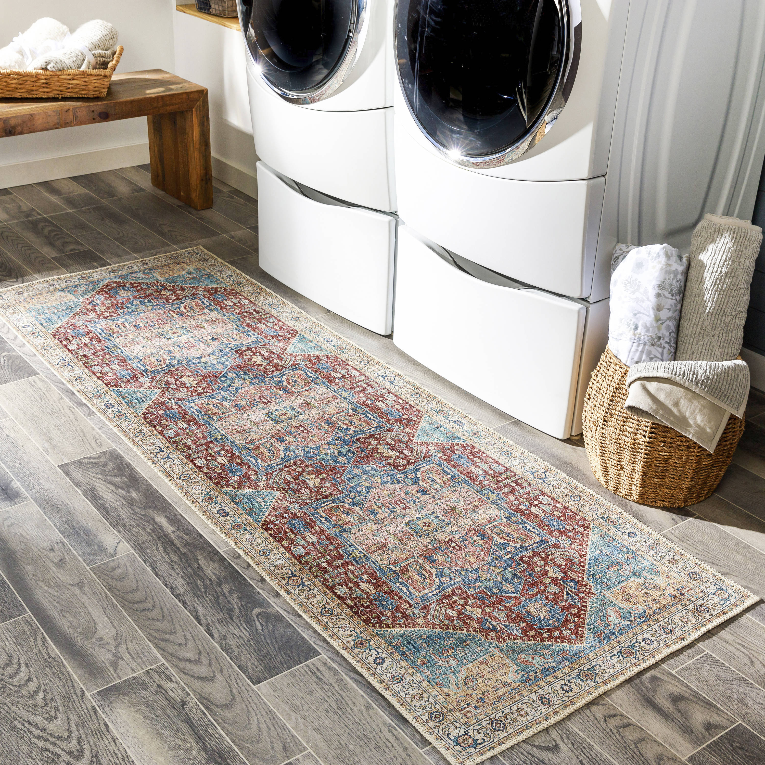 Livabliss AML2310-27710 Kemer 3 X 8 (ft) Burnt Orange/Denim Indoor Medallion Oriental Area Rug
