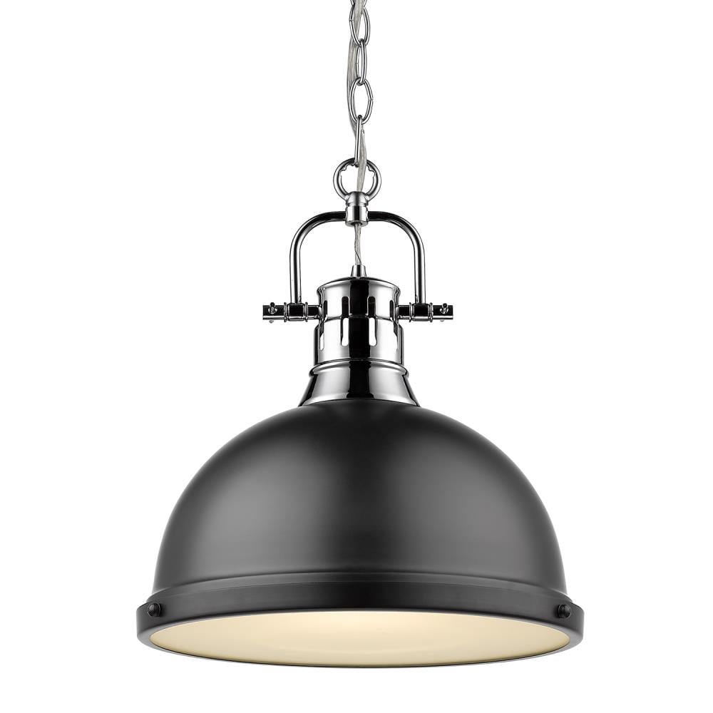 Golden Lighting 3602-L CH-BLK Duncan 1 -Light Chrome Transitional Dome Medium Hanging Pendant light