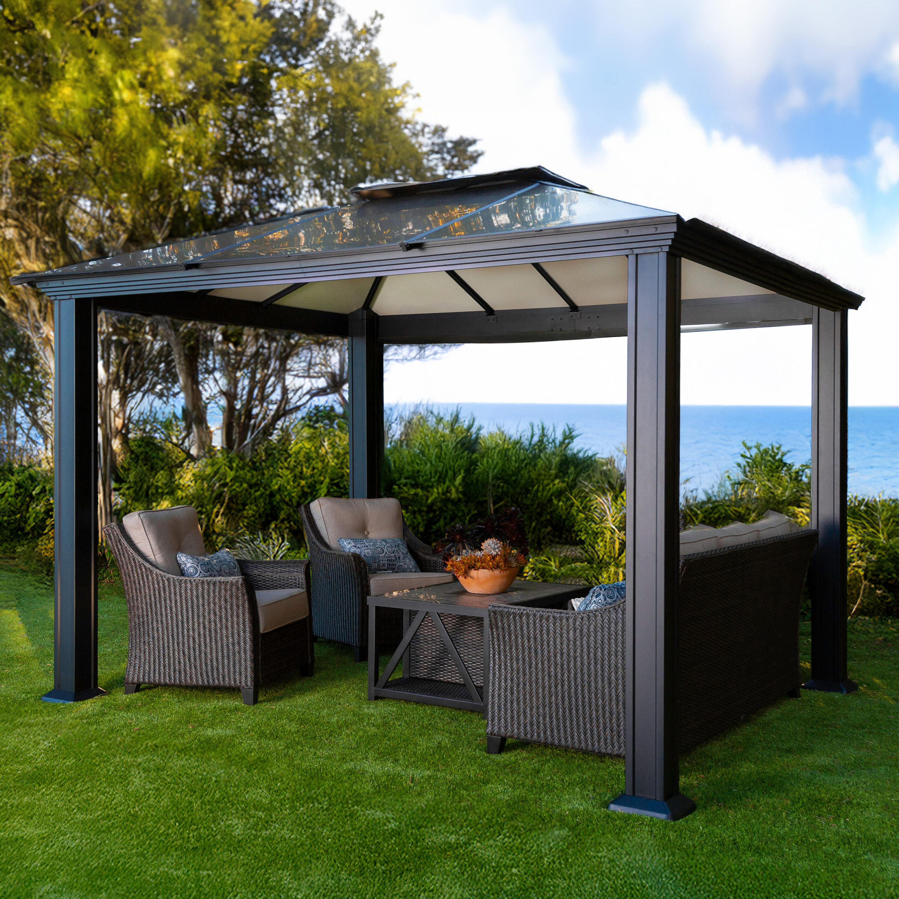 Paragon Outdoor 10-ft x 12-ft Santa Monica Black with Hardtop Roof