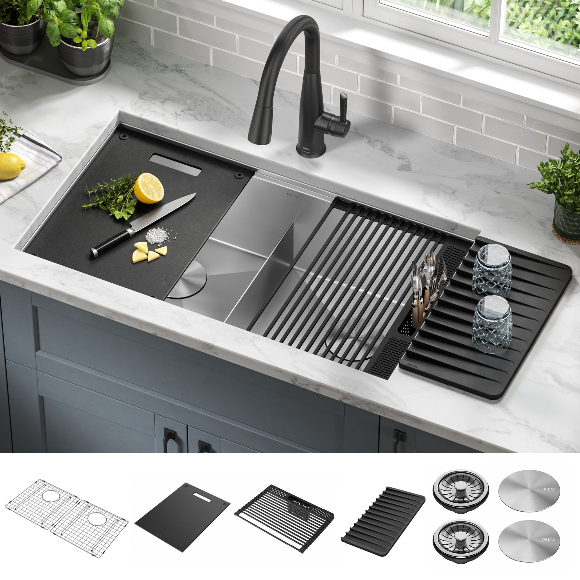 double bowl undermount workstation kitchen sink        <h3 class=