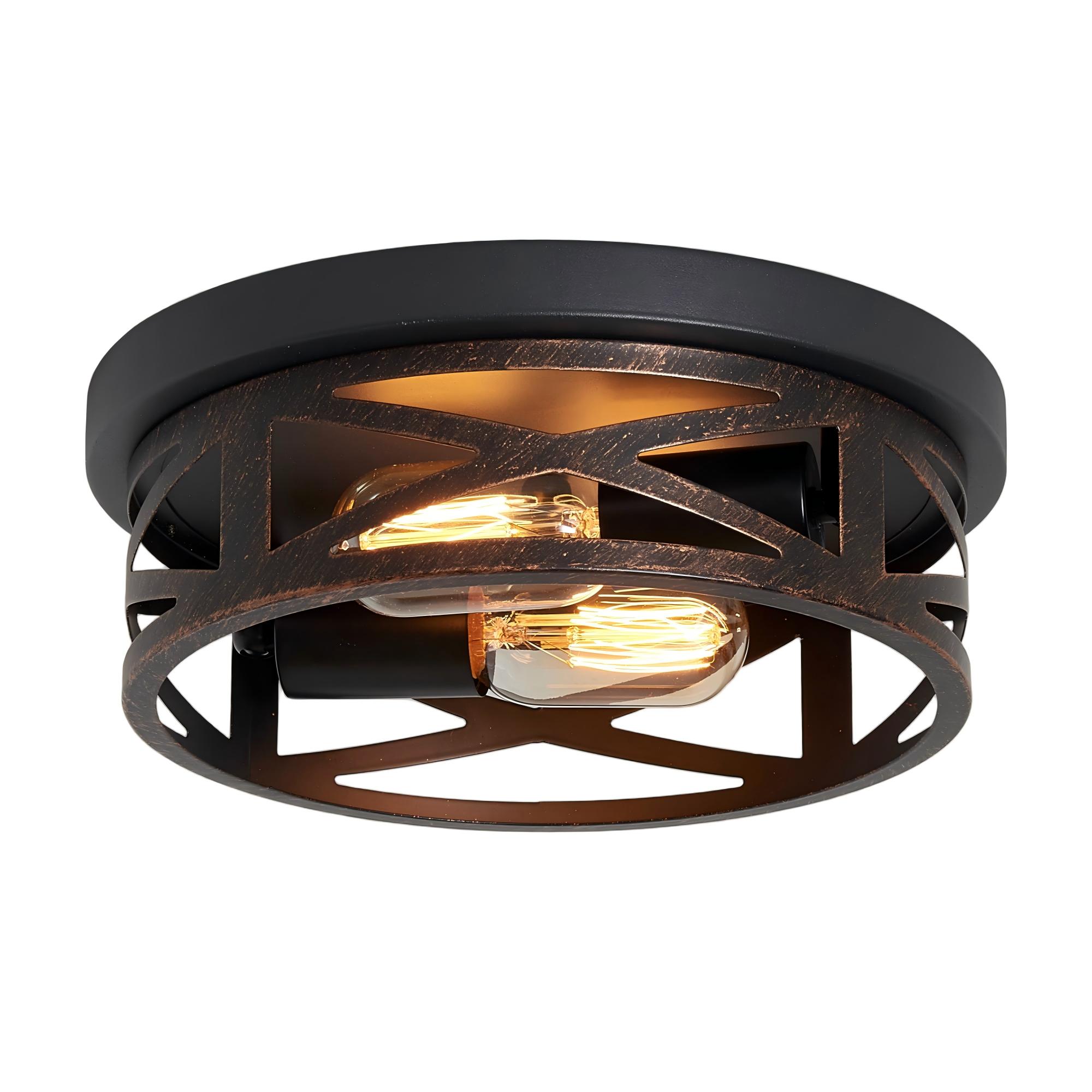 BEARSOLIM 2 Pack 2 Light Matte Bronze Flush Mount Ceiling Light Industrial Farmhouse Round with Crisscross Metal Cage for Hallway Kitchen Entryway Bulb Not Included