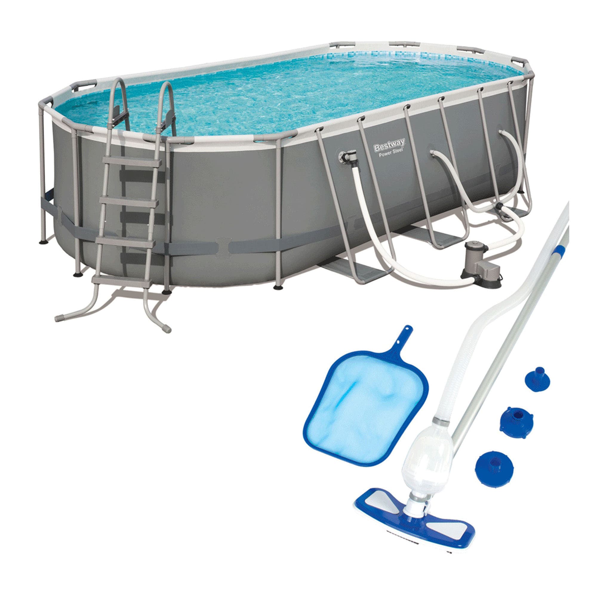 Bestway 140287 Power 18-ft x 9-ft x 48-in Metal Frame Oval Above-Ground Pool with Filter Pump,Pool Cover and Ladder