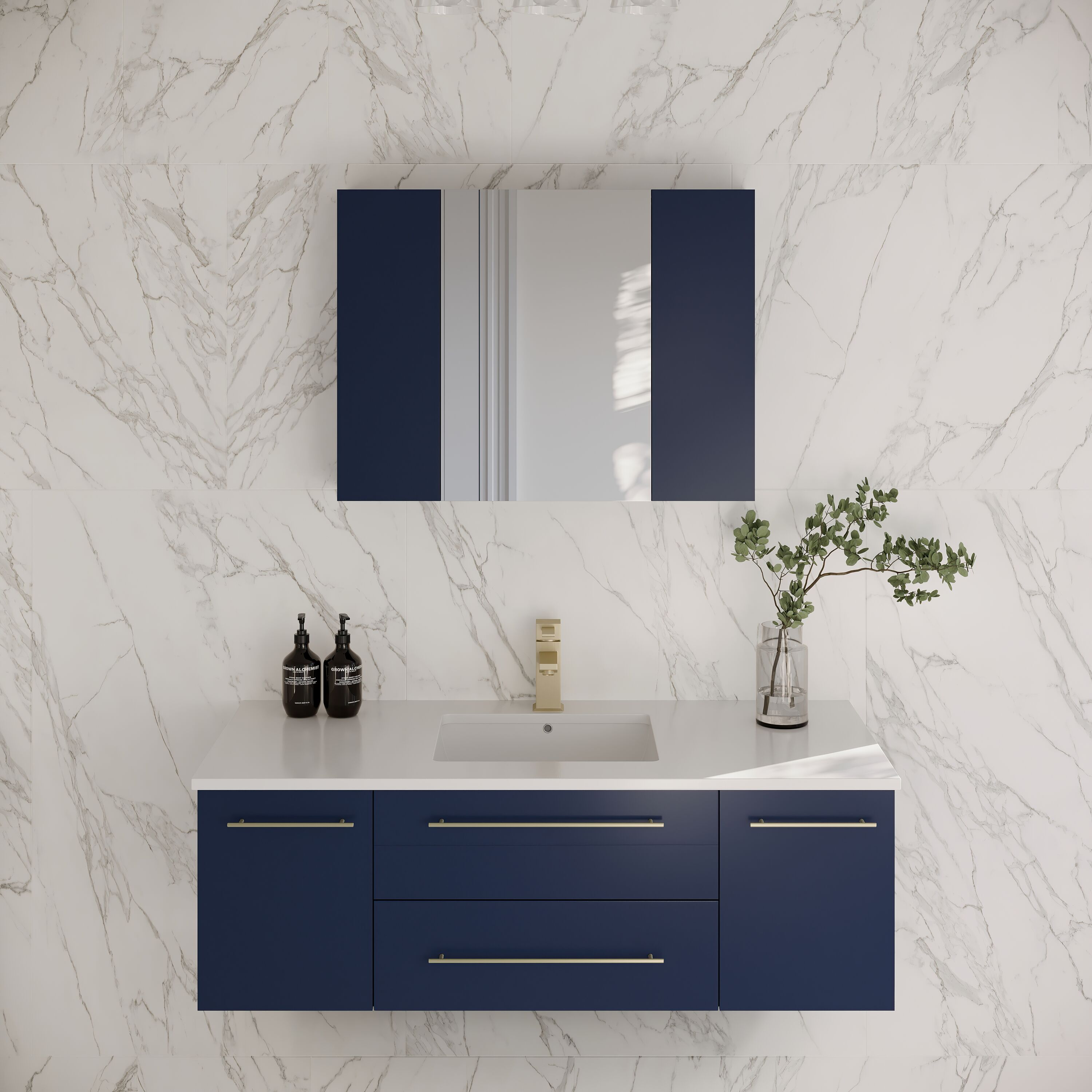 Fresca FVN6148RBL-UNS Lucera 48-in Royal Blue Undermount Single sink Floating Bathroom Vanity with White Quartz Top