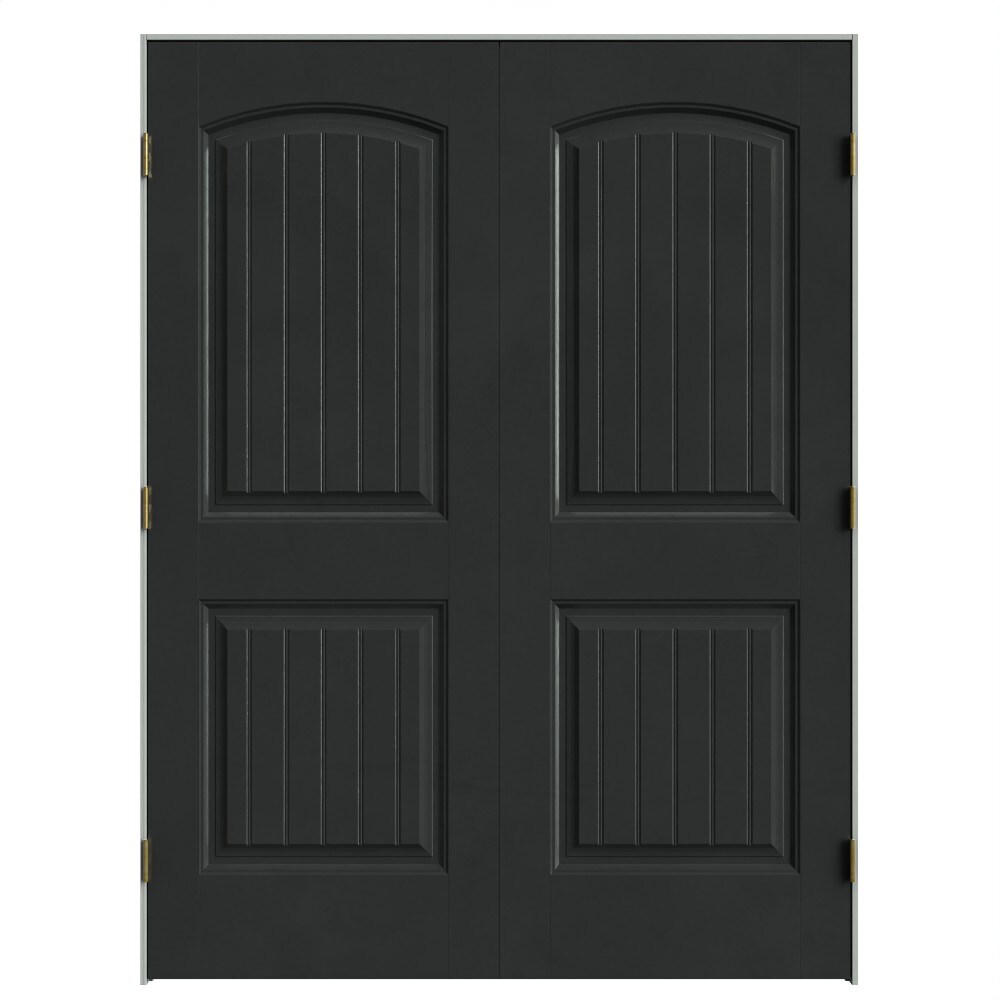 Masonite 641979 60-in x 80-in Midnight Black Solid core 2-panel square Bi-parting Smooth Prefinished Molded composite Flat Jamb Double Prehung Interior Door