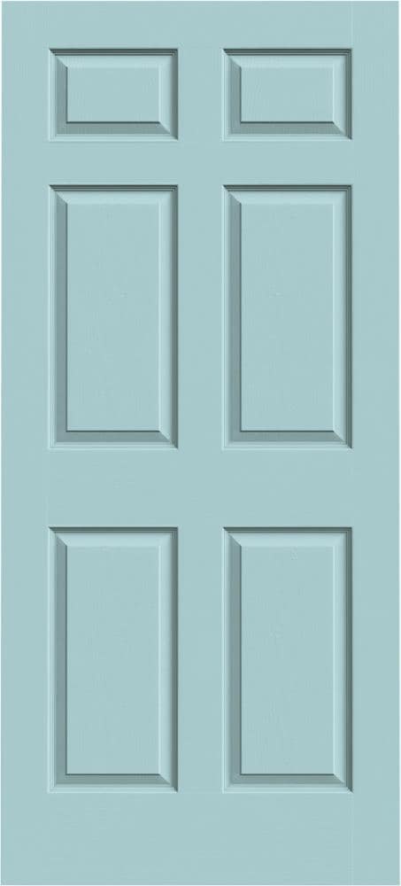Colonist 36-in x 80-in Caribbean Blue 6-panel Mirrored Glass Hollow Core Prefinished Molded Composite Slab Door in Green | - JELD-WEN LOWOLJW191300245