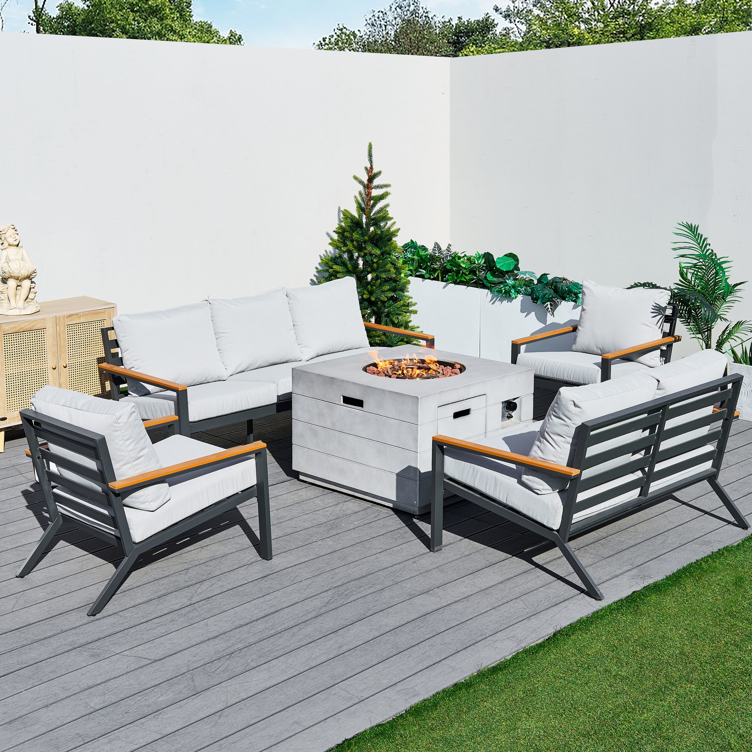 Moda Furnishings MAG-2140-2481TLS Belle 5 -Piece Patio Sofa Conversation Set with Gray Cushions