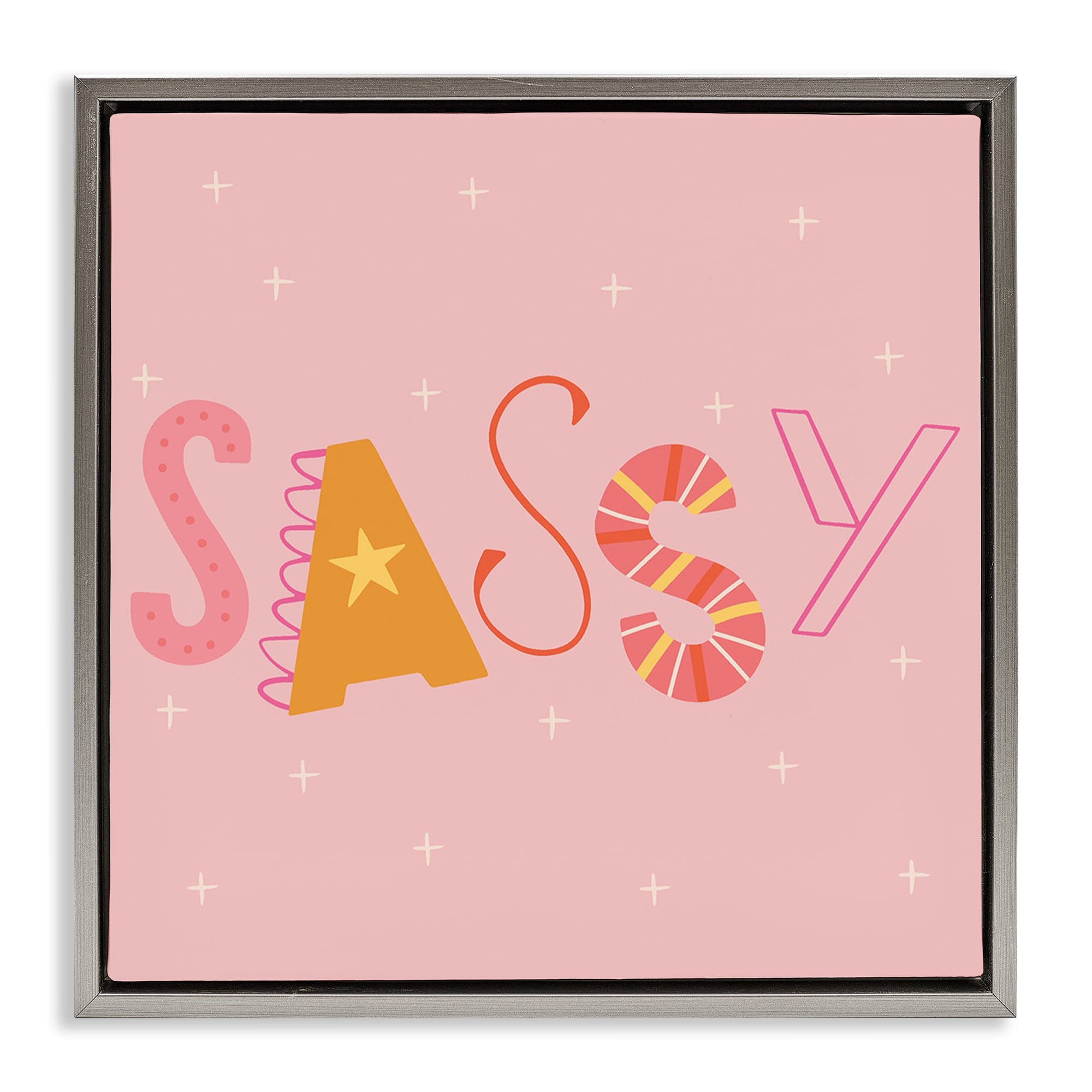 Stupell Industries BT-504-FFL-17X17 Pink and Yellow Sassy Typography Gray Framed Floater Canvas Wall Art By Sazerelli Designs 18 x 18
