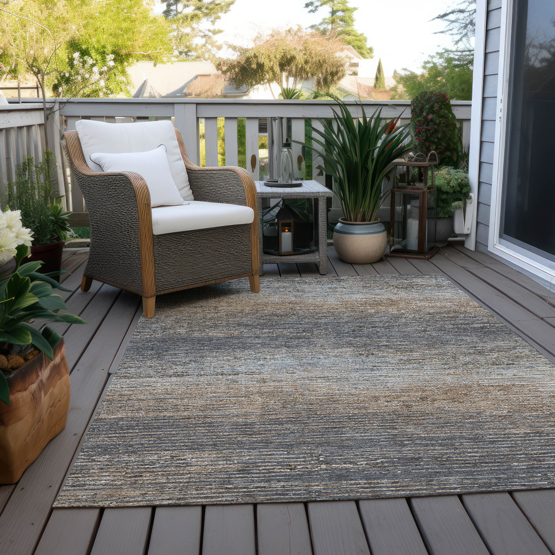 Pewter and Beige Stripe Washable Synthetic Rug 3' x 5'
