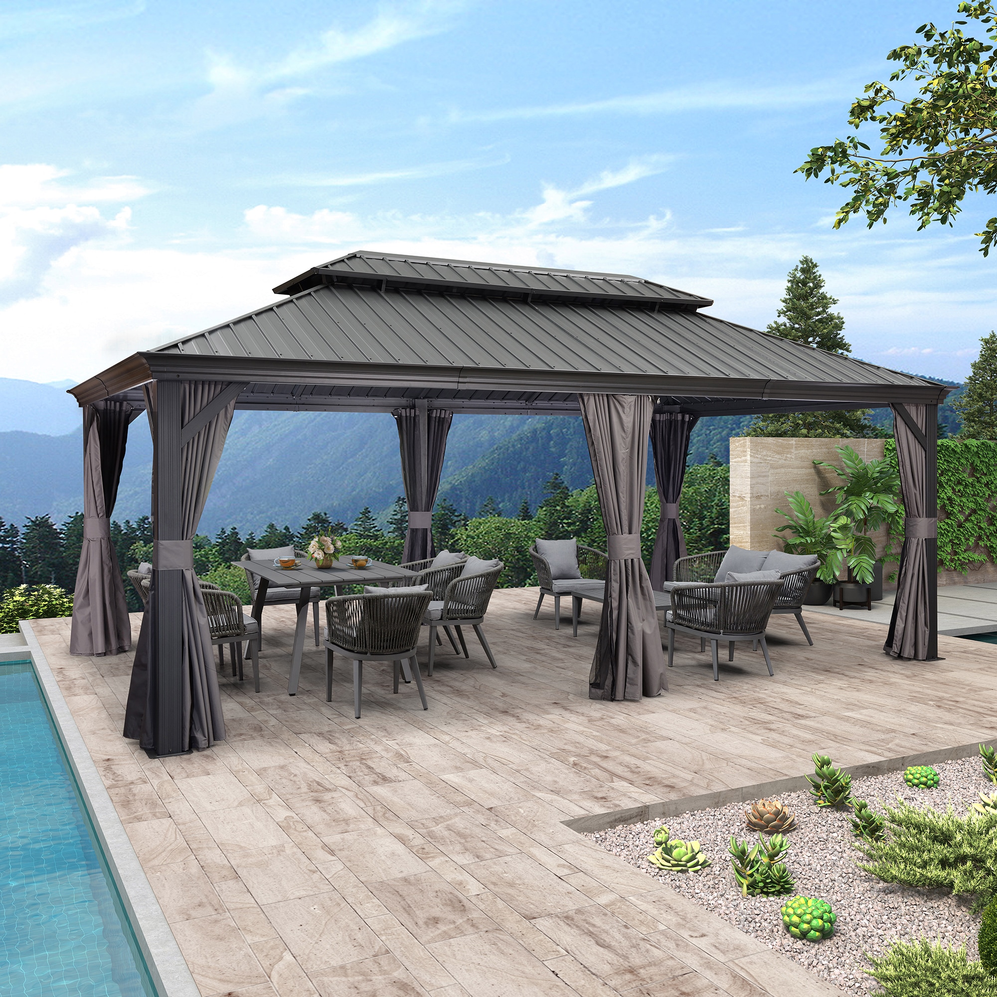 PURPLE LEAF LS04GHTG1220 20-ft x 12-ft Permanent Hardtop Gazebo Gray Gazebo with Hardtop Roof (Screen Included)