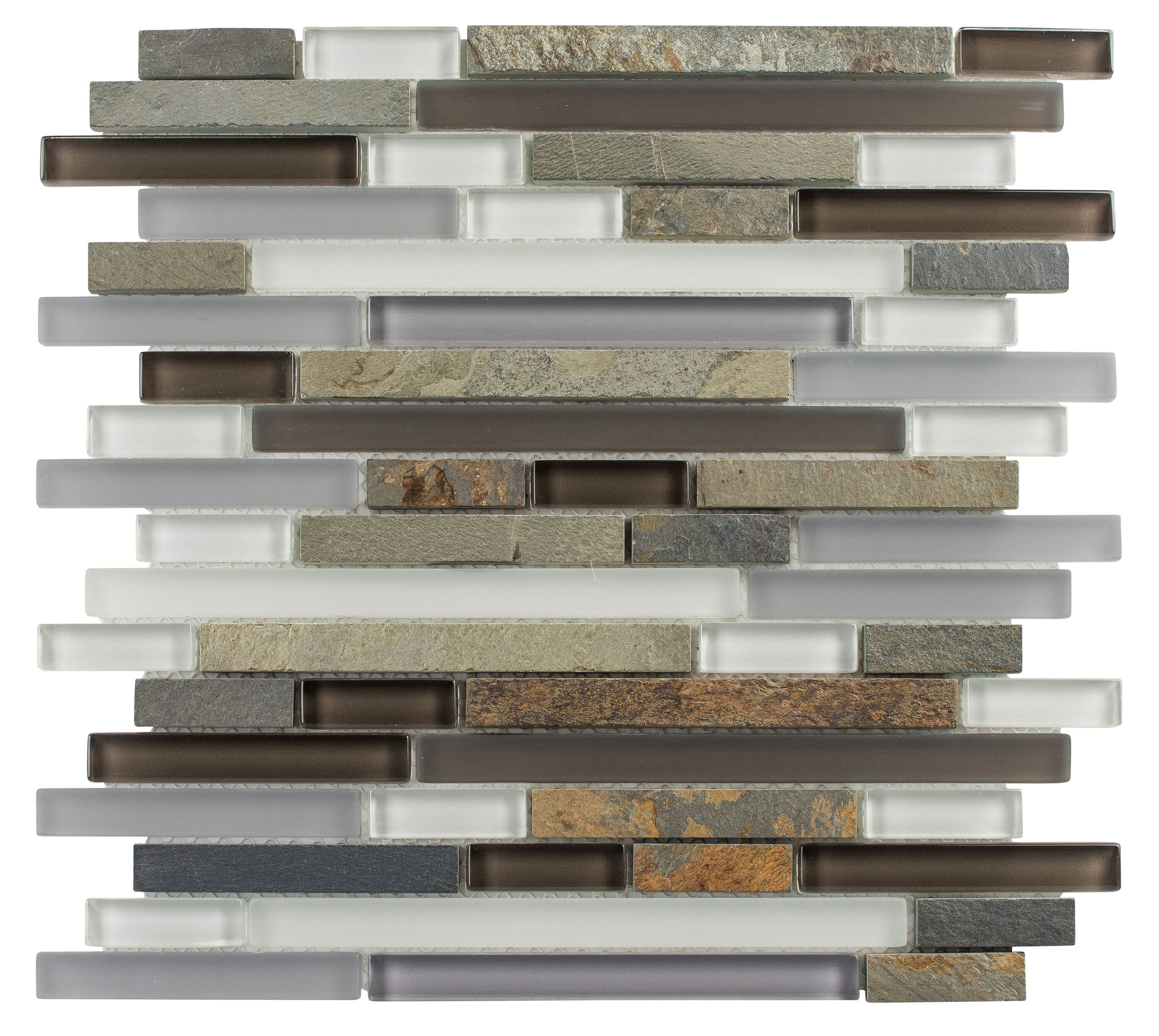 Andova Tiles ANDWRI853 Wright- Scape Canyon 12-in x 12-in Frosted Glass/Stone Brick Look Linear Mosaic Floor and Wall Tile (1-sq. ft/ Piece)
